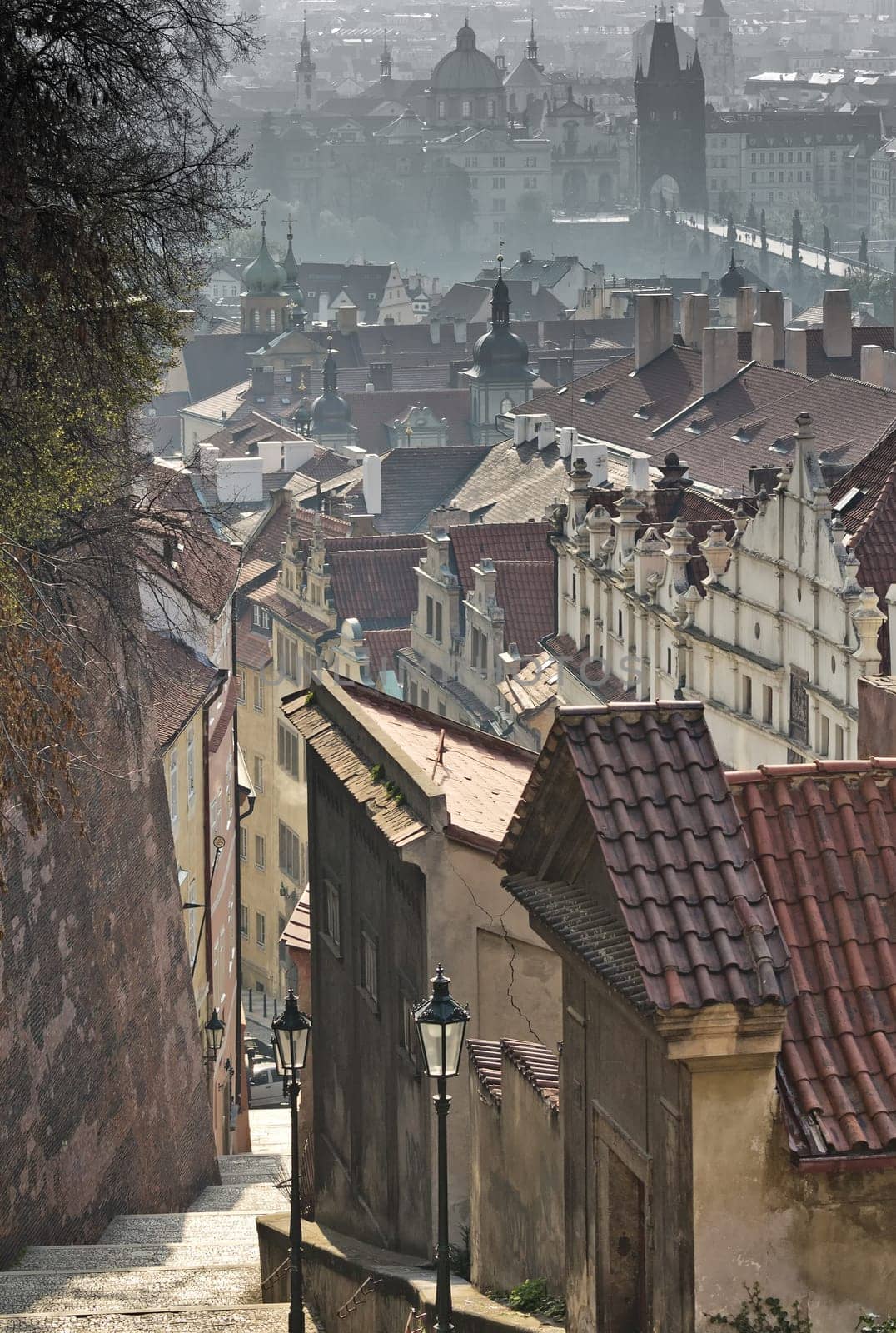 Early morning on the old castle stairs. (Prague, Czech Republic)