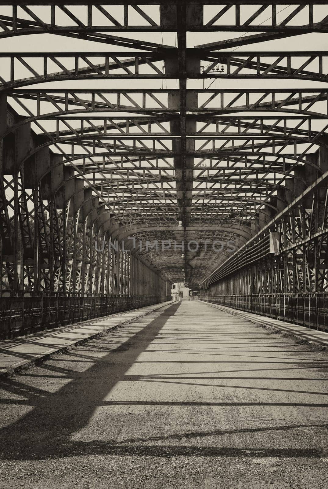 Vintage photo of old iron truss bridge (Czech Republic)