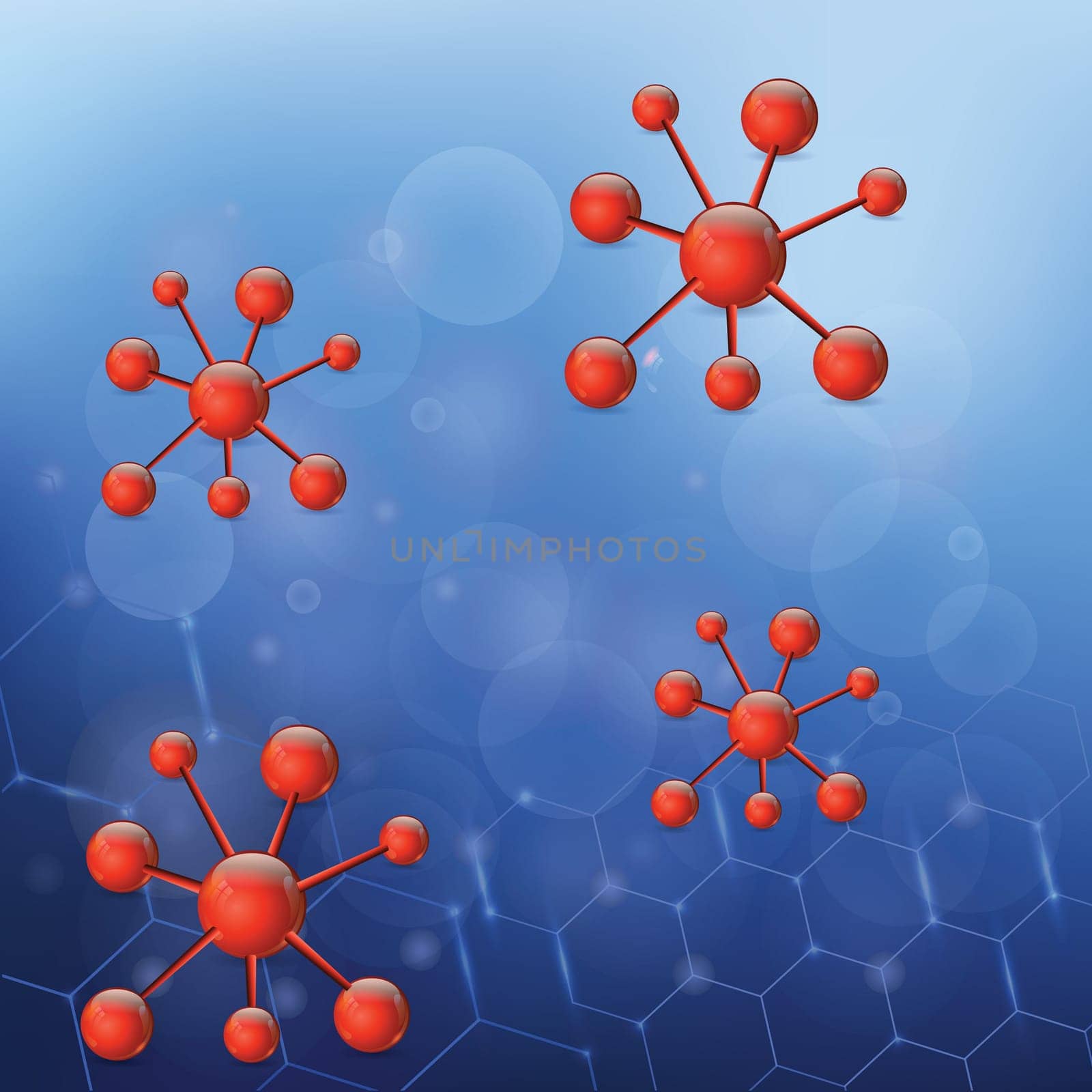 colorful illustration with  abstract  red balls on a blue background for your design
