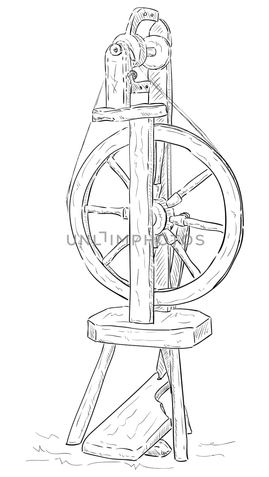 Wool spinning wheel - isolated on background
