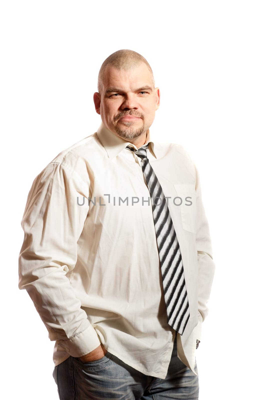 serious midle age man on a white background