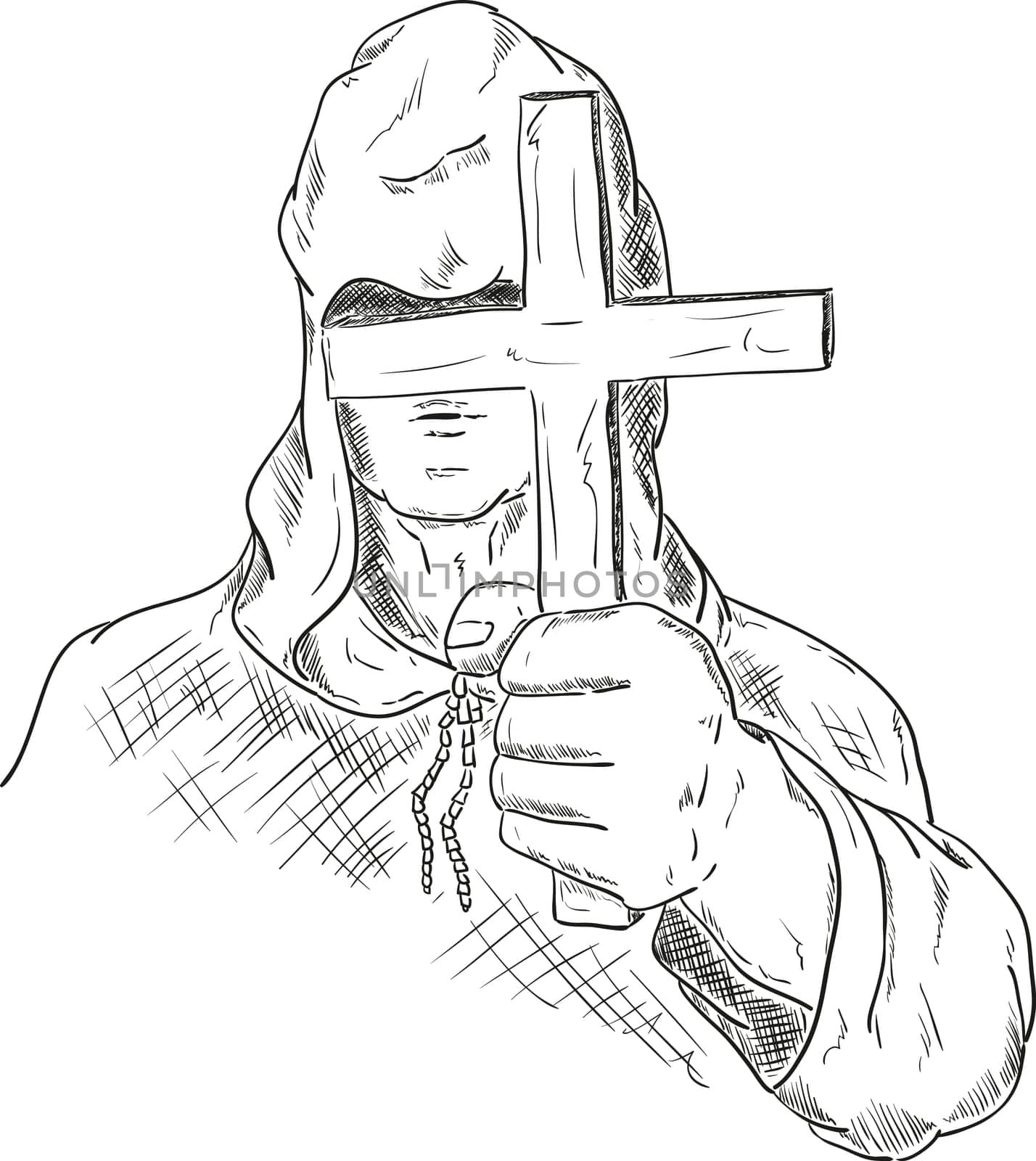 vector - hooded monk with a cross in his hand