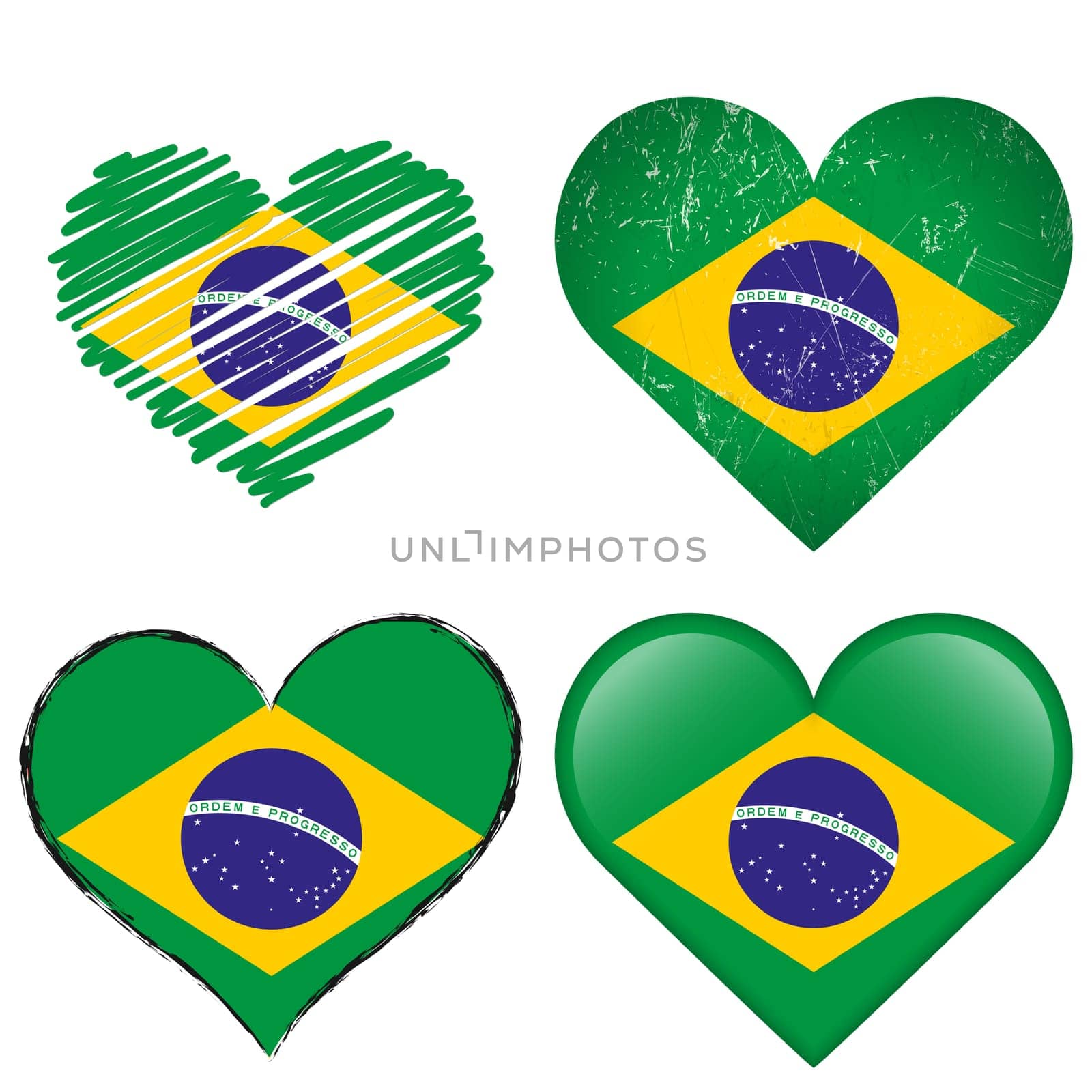 collection of Brasil items - four different hearts