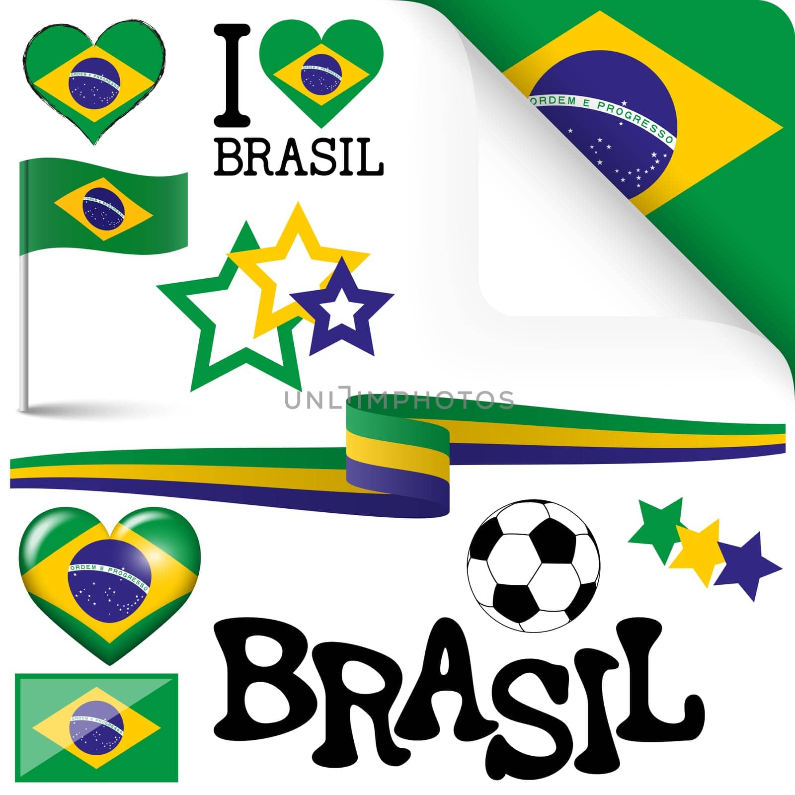 collection of Brasil icons and marketing accessories