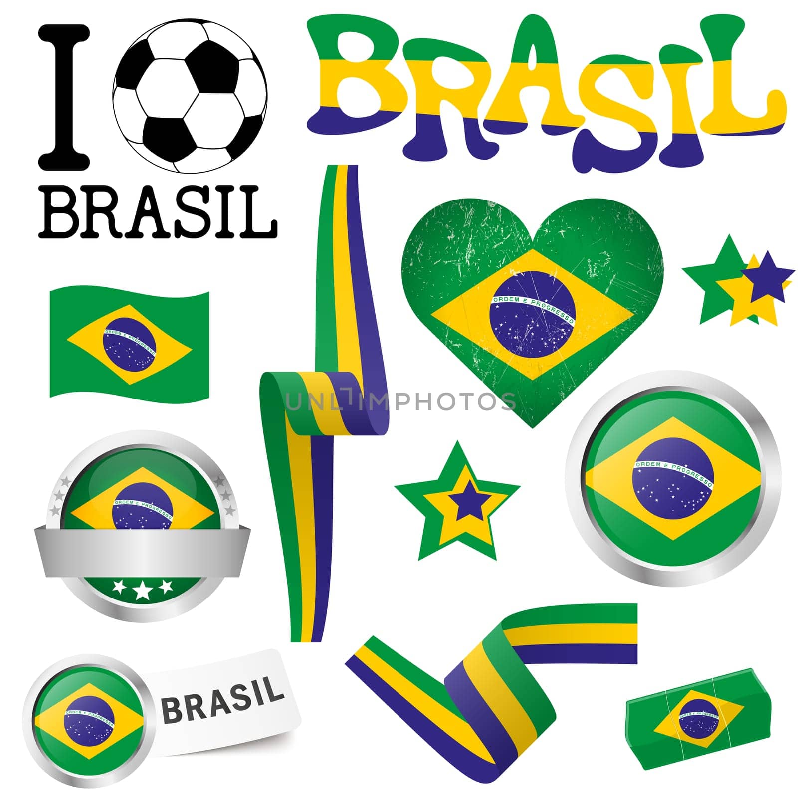 collection of Brasil icons and marketing accessories