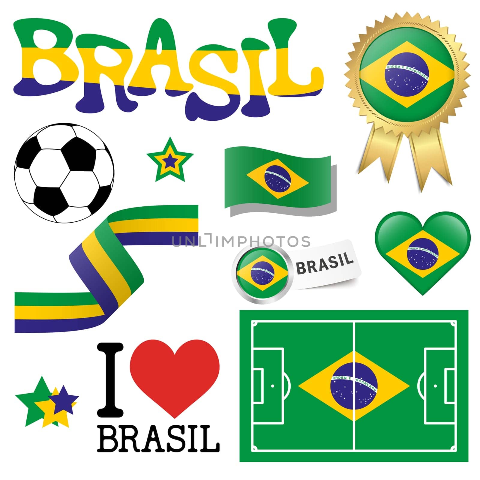 collection of Brasil icons and marketing accessories