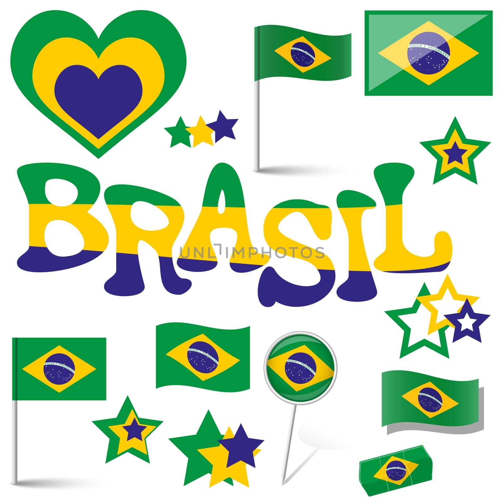 collection of Brasil icons and marketing accessories