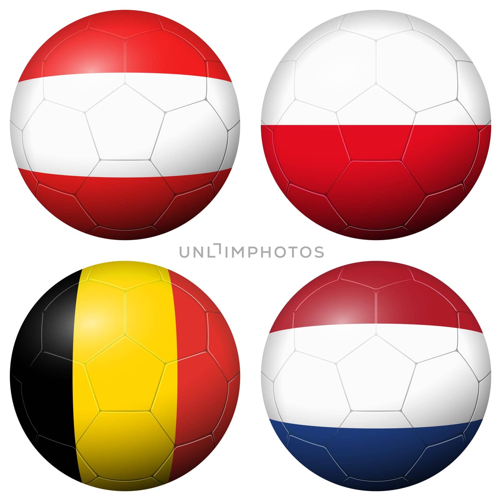 collection of soccer footballs with country flags