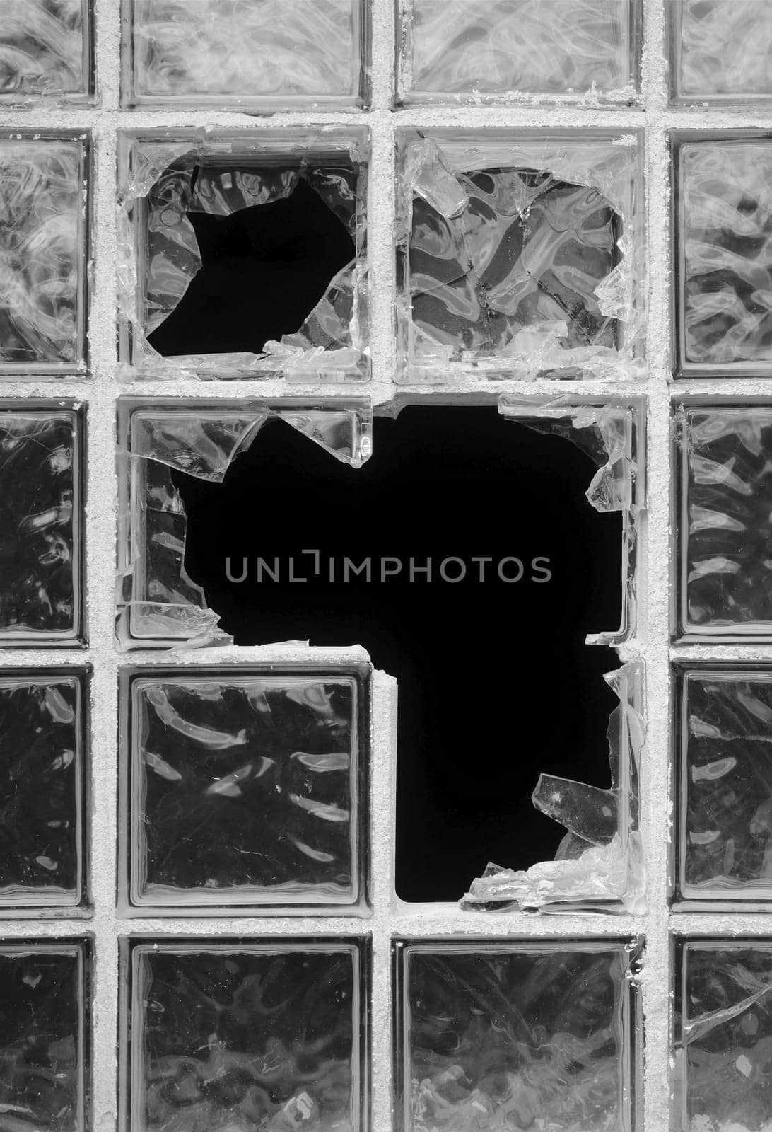 destroyed window of an abandoned factory
