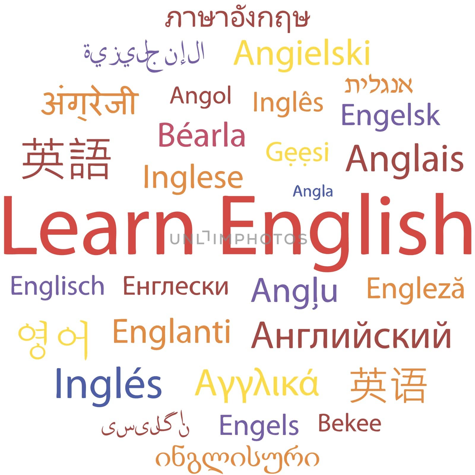Learning English, different languages. Vector.