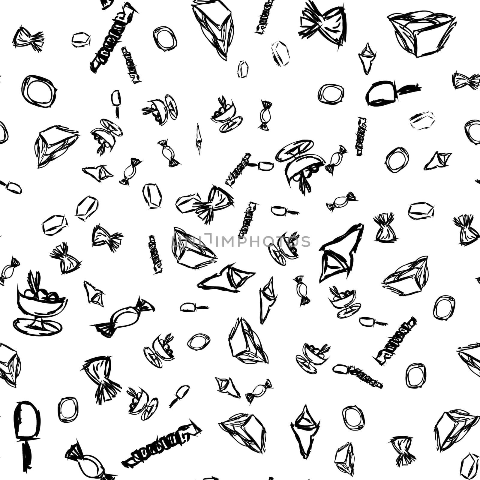Mixed sketch candies background. Vector.