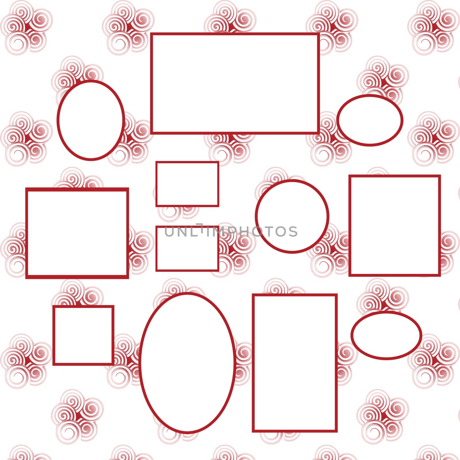 Picture's frames set on the spiral background, vector illustration.