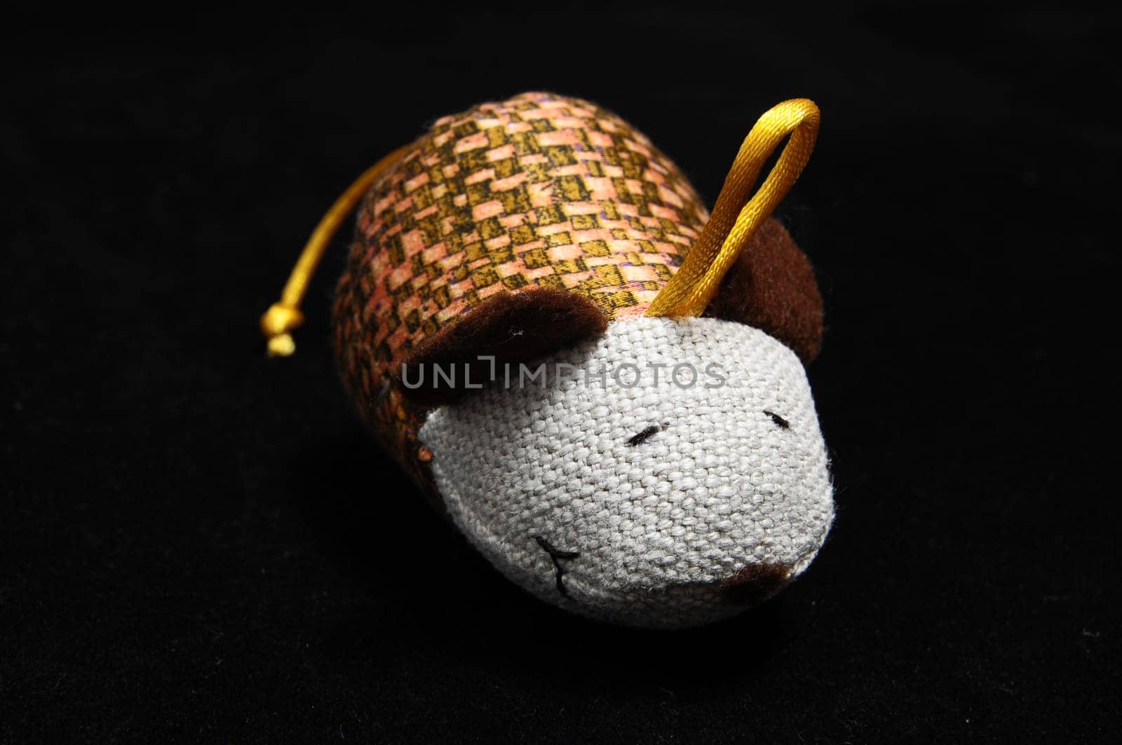 Toy Mouse Made of Cotton Cloth on a Black Background