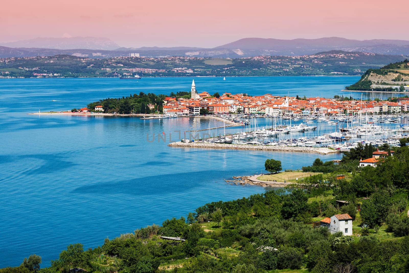 Beautiful coast town Izola - Slovenia from above