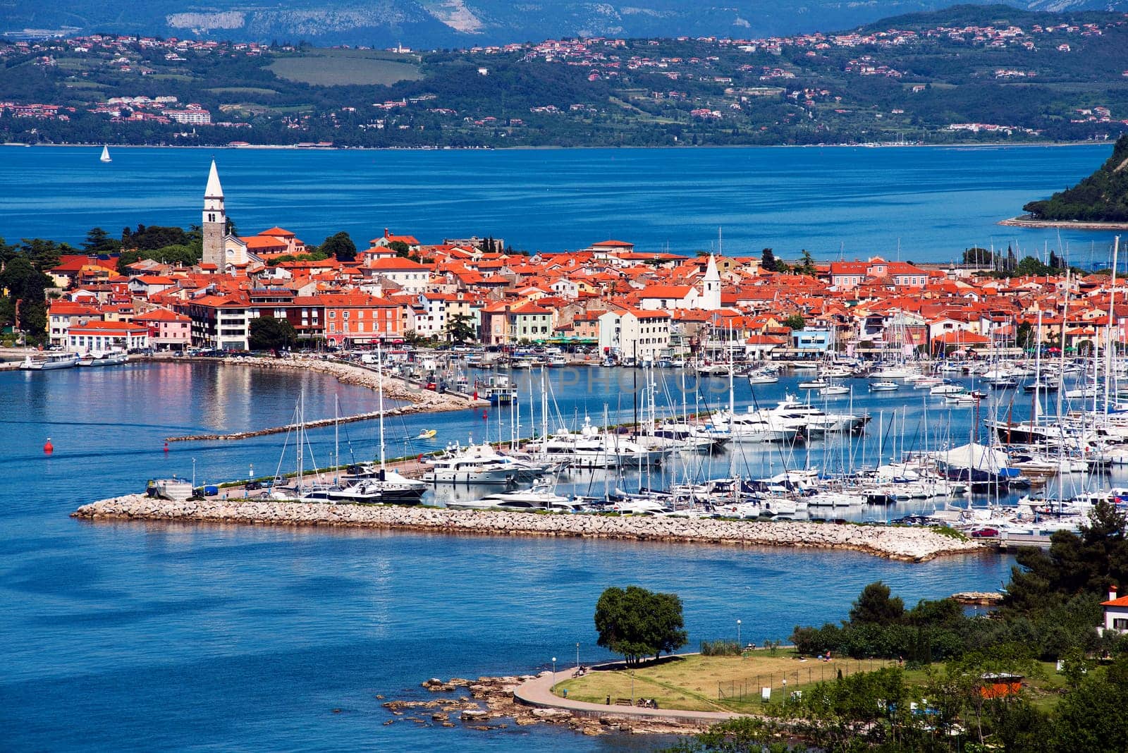 Beautiful coast town Izola - Slovenia from above
