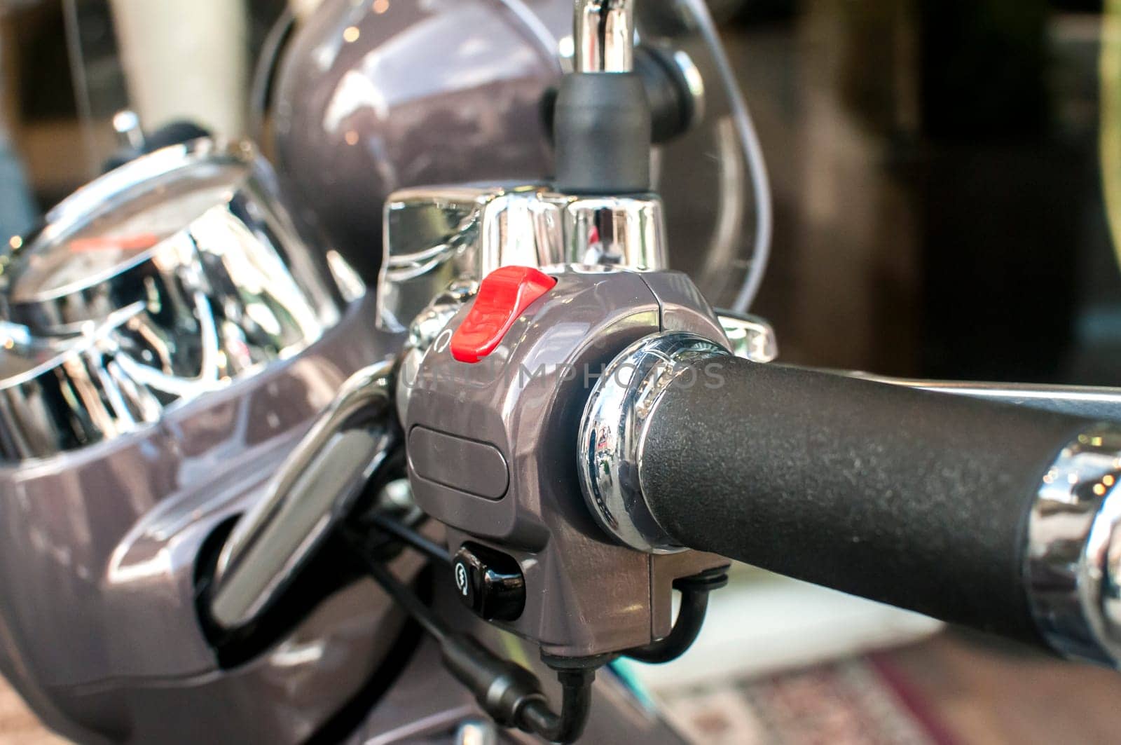 New classic scooter chromed handlebar detail closeup