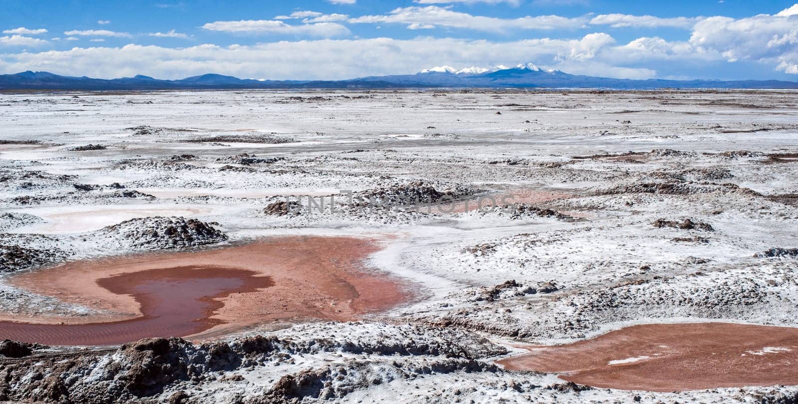 Salinas Grandes on Argentina Andes is a salt desert in the Jujuy Province..It is of industrial importance for its sodium and potassium mines. More significantly, Bolivas Salar de Uyuni is also located in the same region and is estimated to contain up to 80% of the worlds lithium deposits.