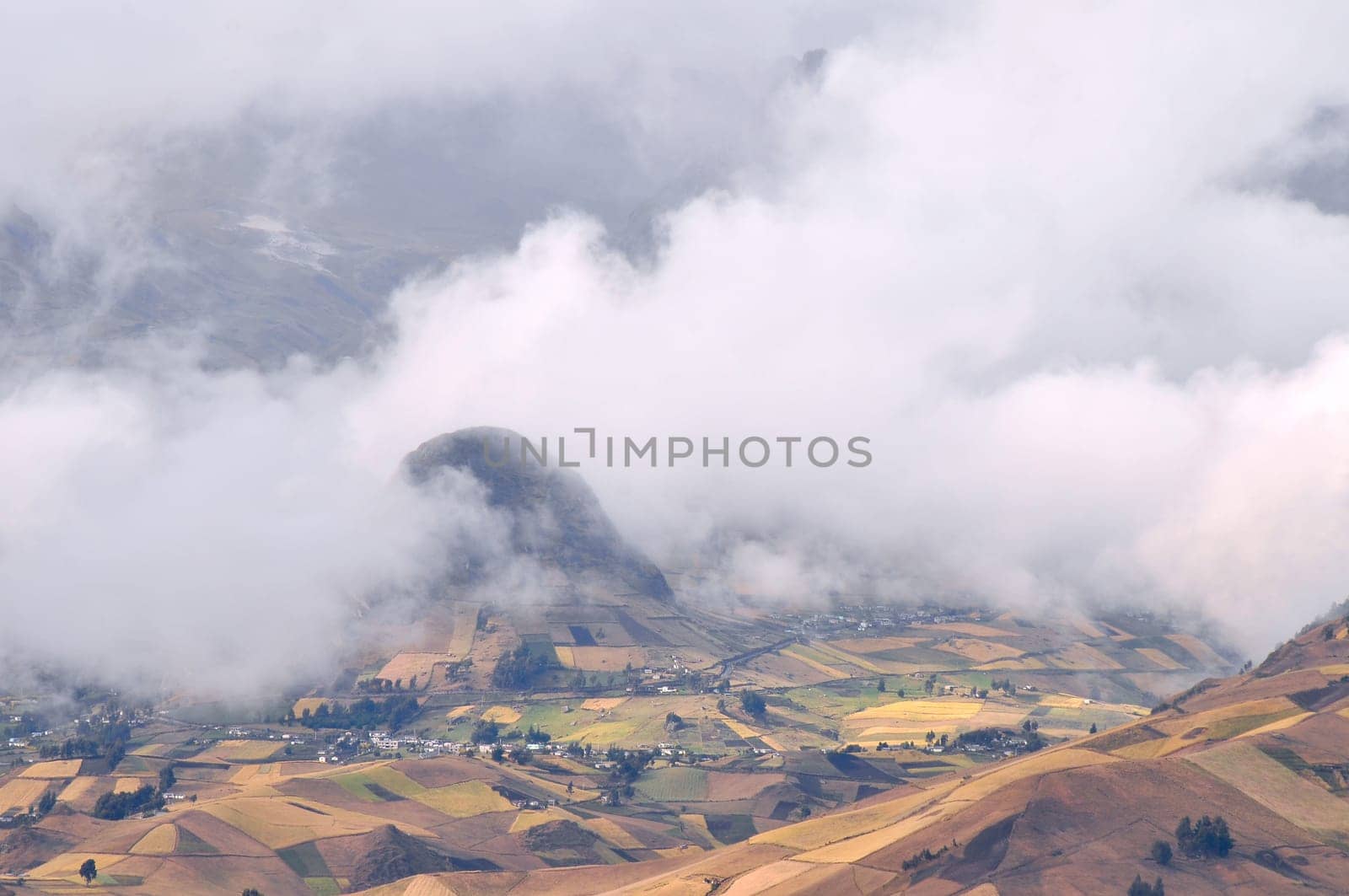 Clouds on the fields of Zumbahua in Ecuadorian Altiplano. Highland Andes near Quilotoa lagoon, South America