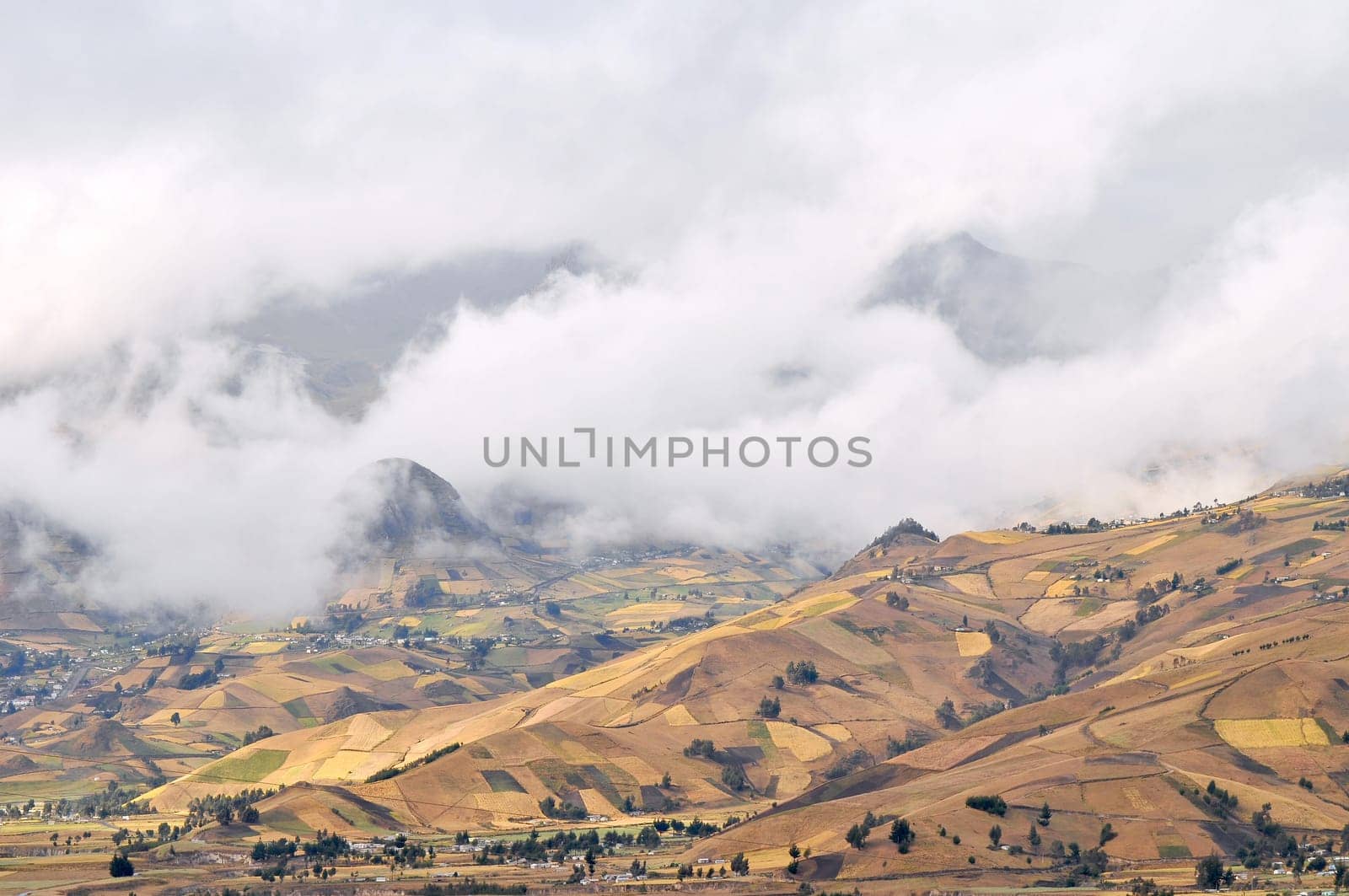Clouds on the fields of Zumbahua in Ecuadorian Altiplano. Highland Andes near Quilotoa lagoon, South America