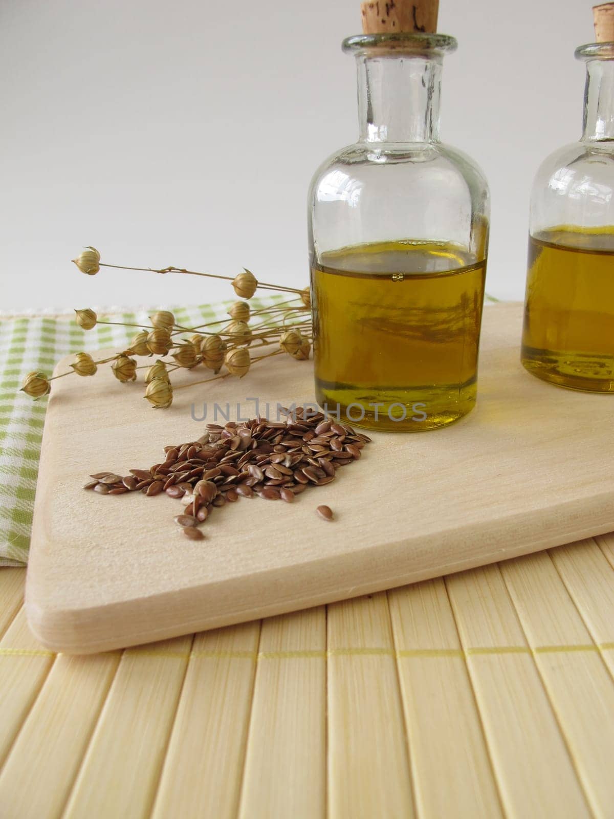Linseed oil in small bottles