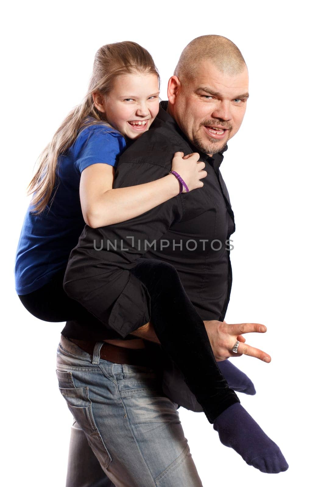 father and daughter on a white background
