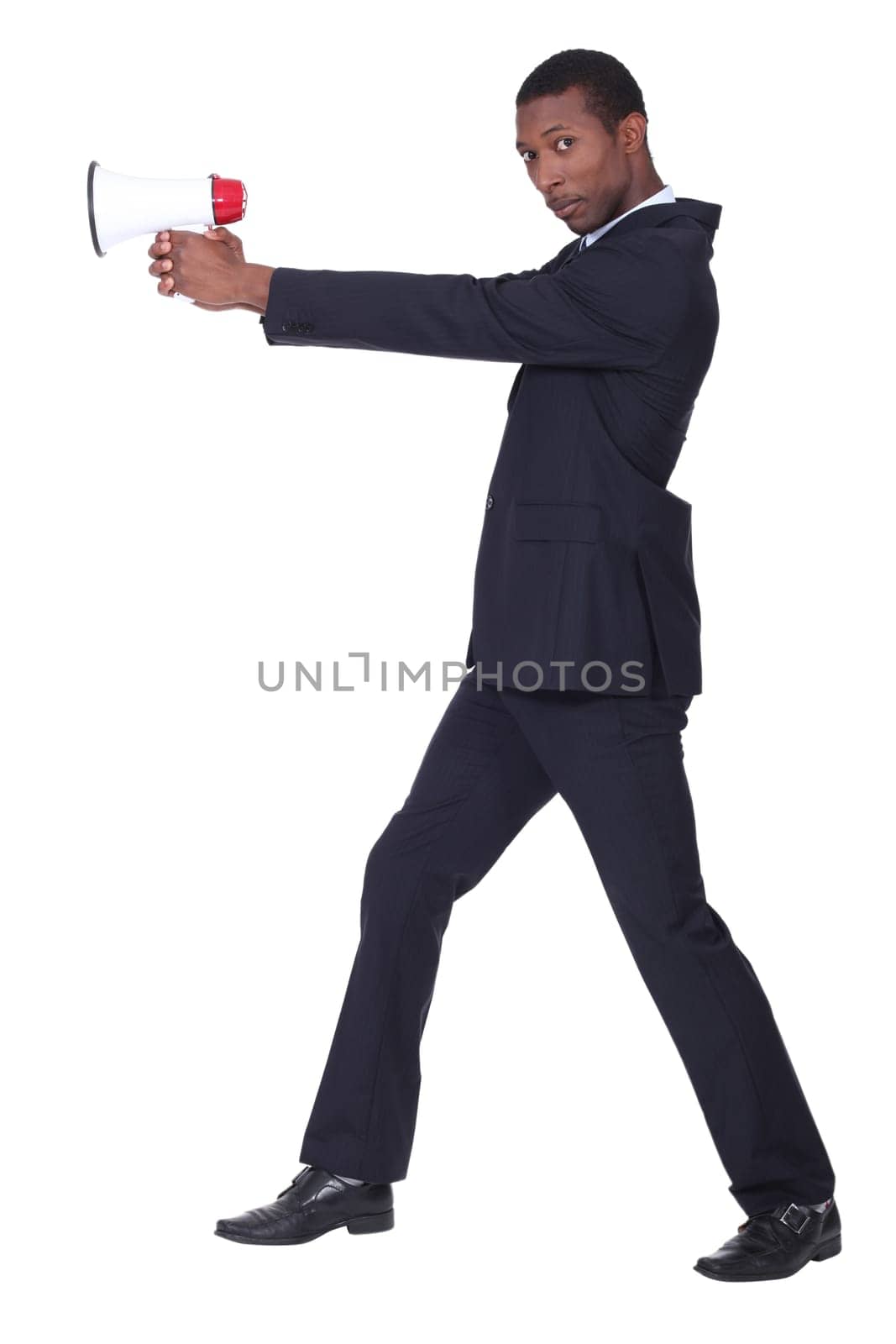 Man holding loud speaker