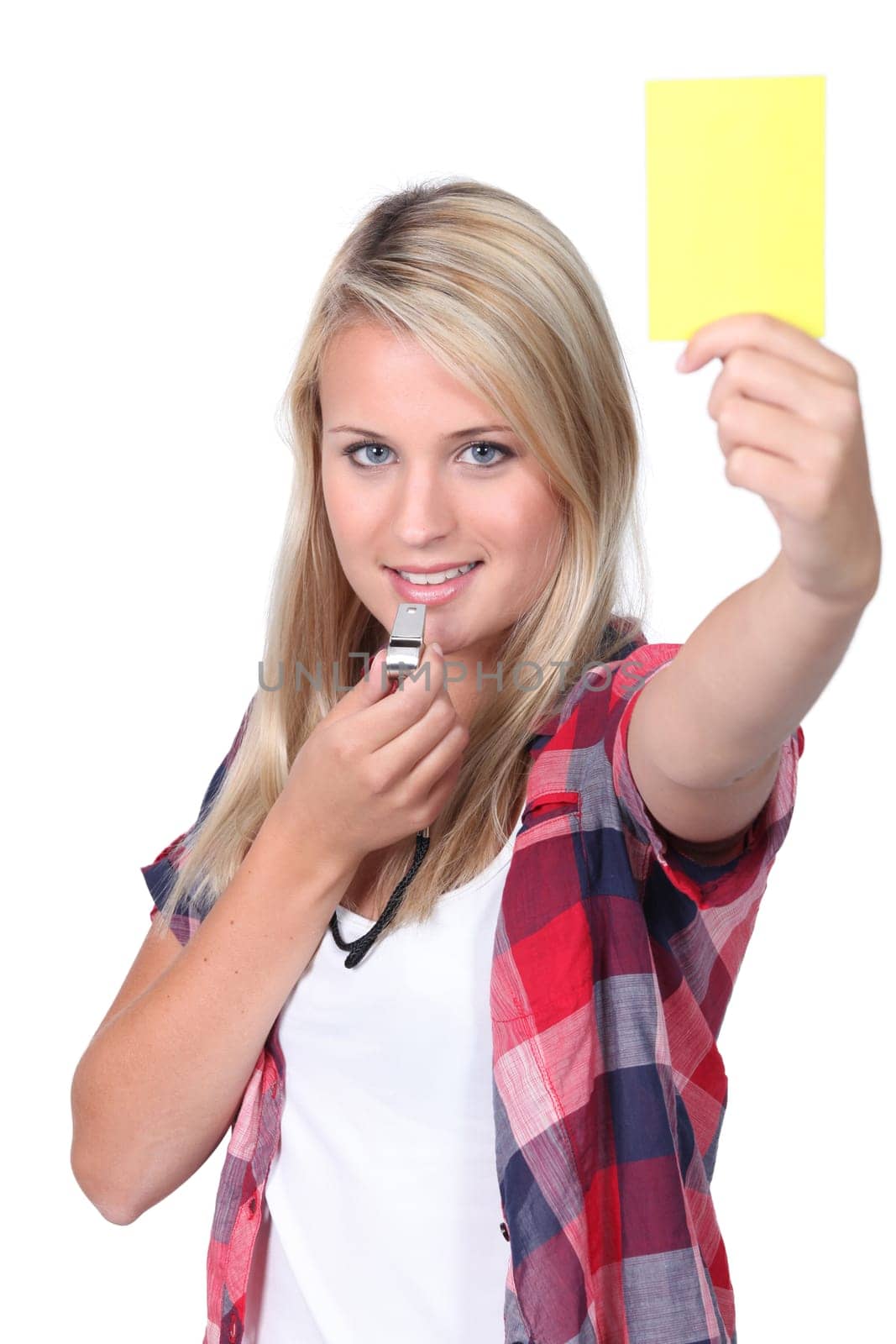 Girl showing the yellow card