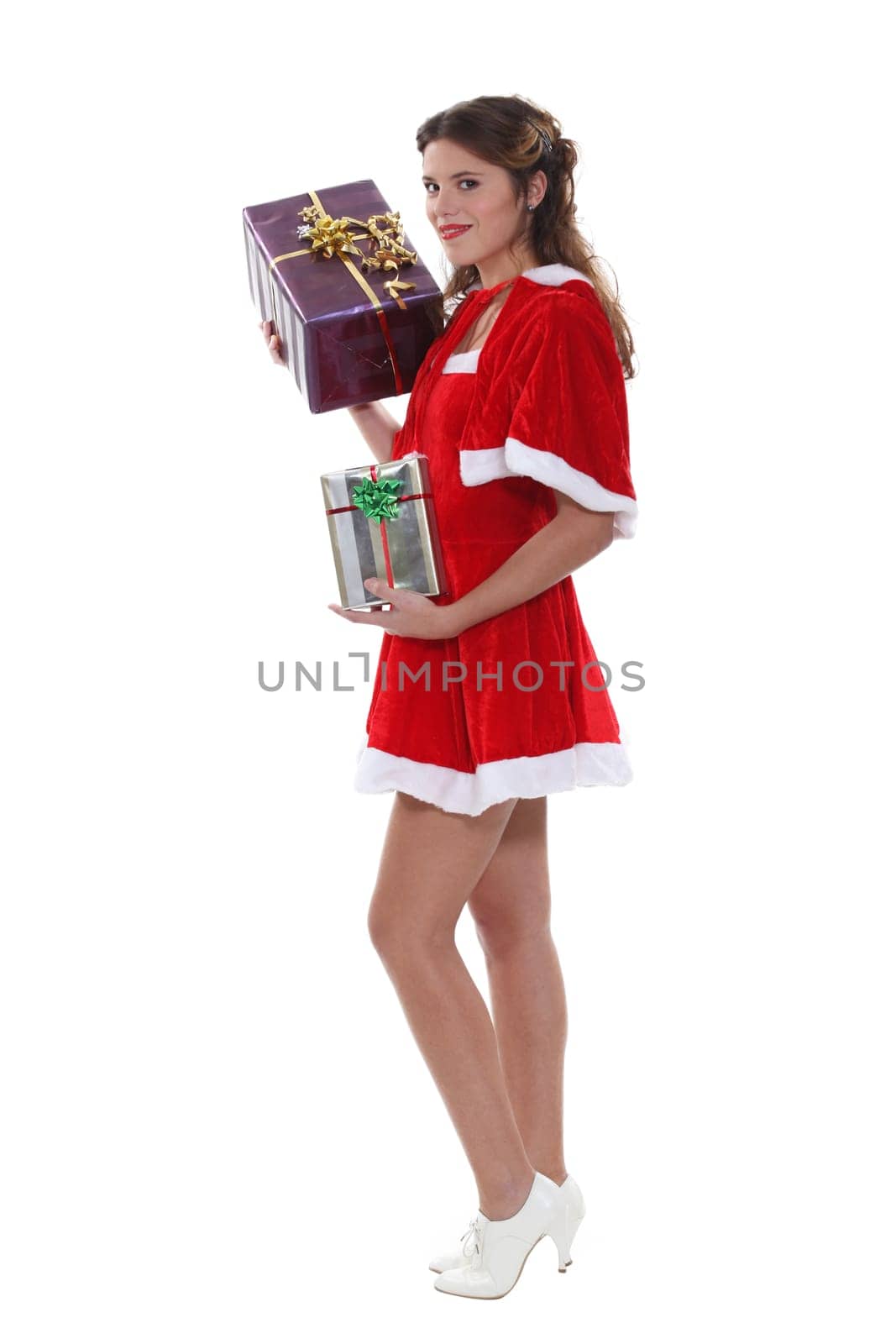 Saucy Miss Santa with gifts
