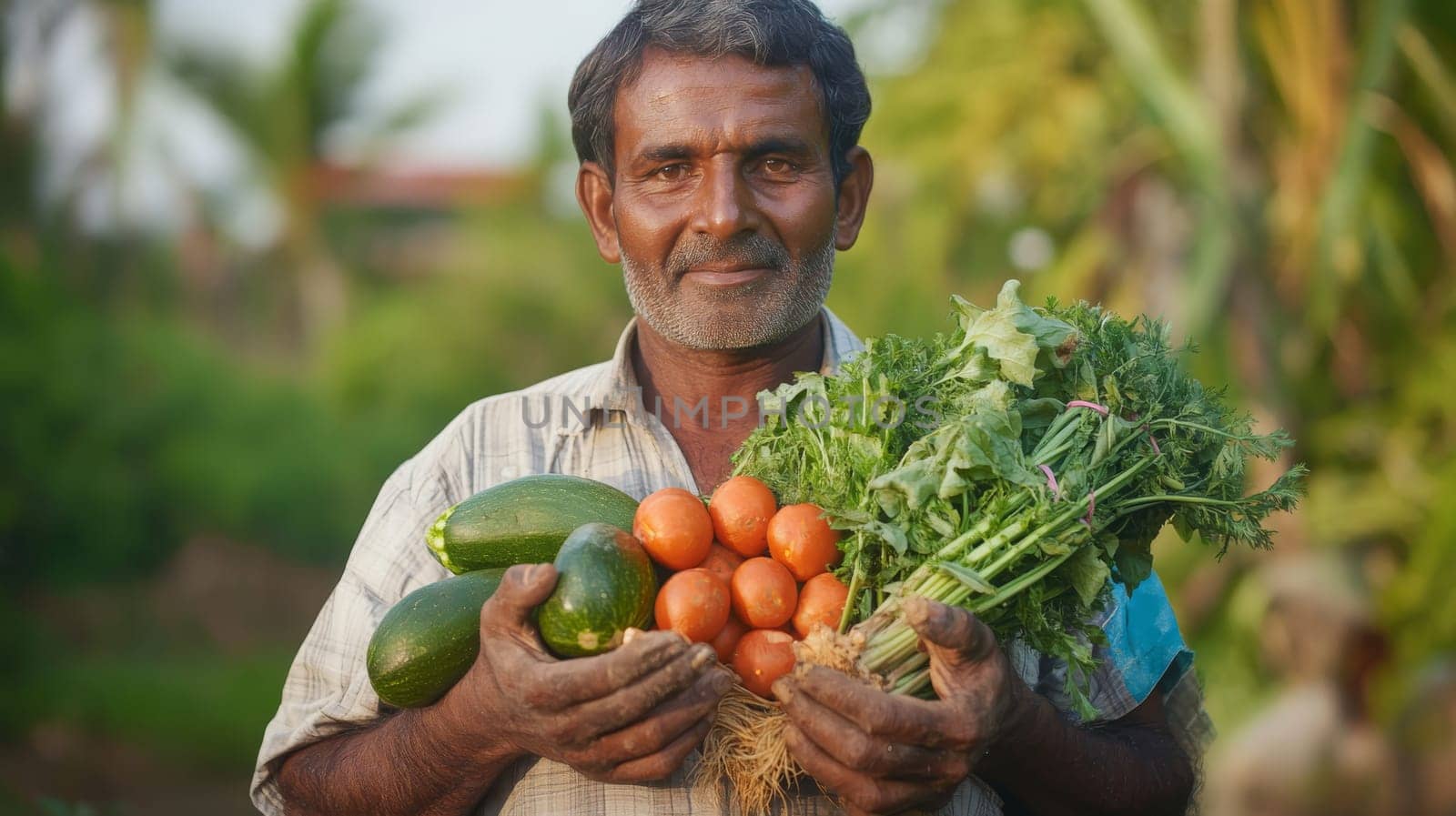 fresh vegetables in the hands of a farmer, Generative AI,
