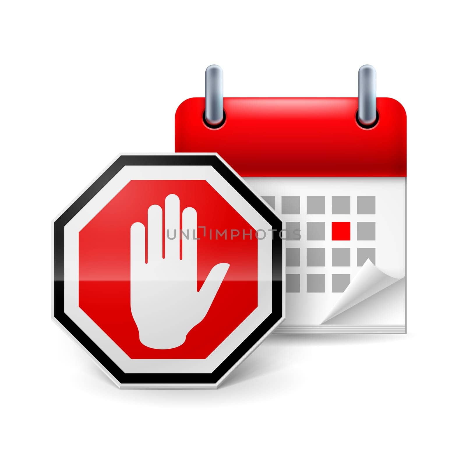 Stop sign with hand and calendar with marked day. Day of protest