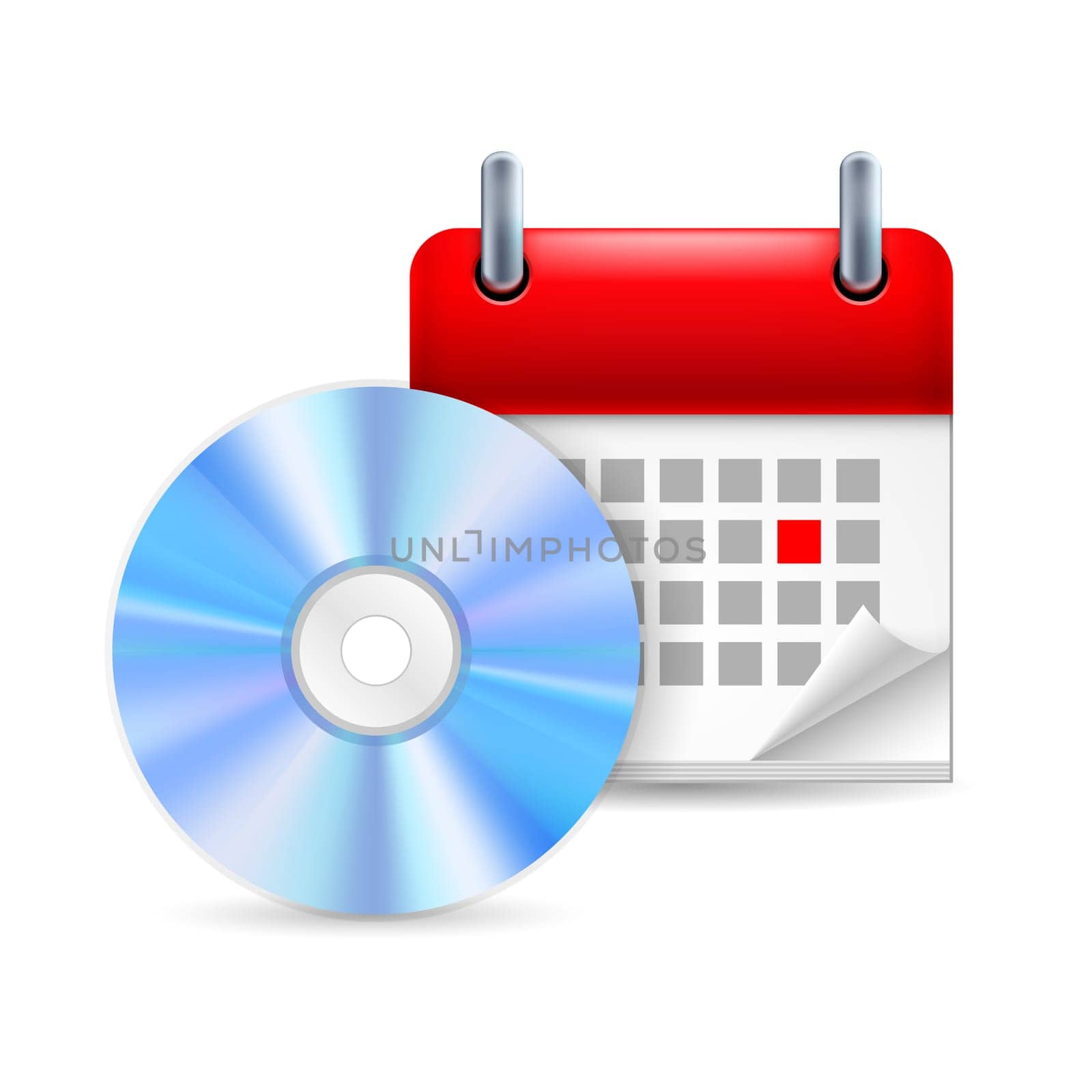 CD and calendar with marked day. Party or music event