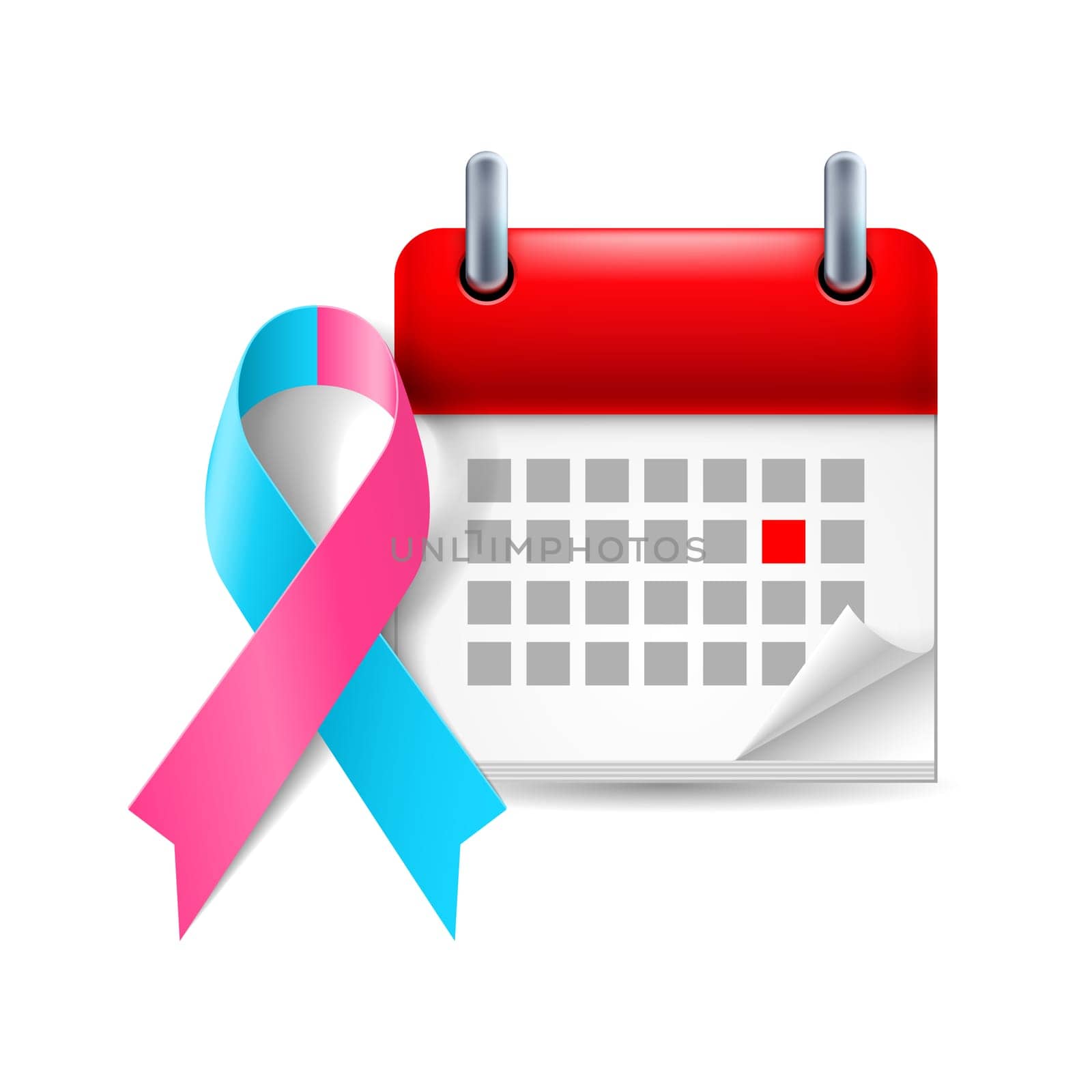 Pink and blue awareness ribbon and calendar with marked day. pro-life, inflammatory breast cancer, infertility, Sudden Infant Death Syndrome symbol