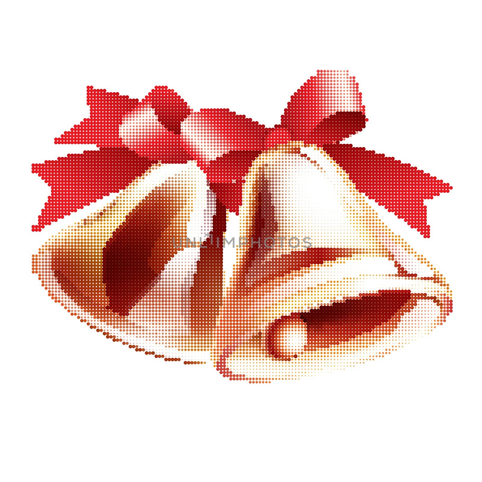 School bells with red ribbon on white background. Halftone style
