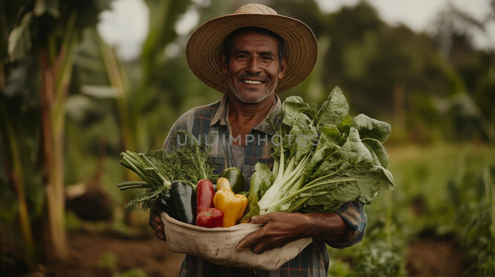 fresh vegetables in the hands of a farmer, Generative AI,