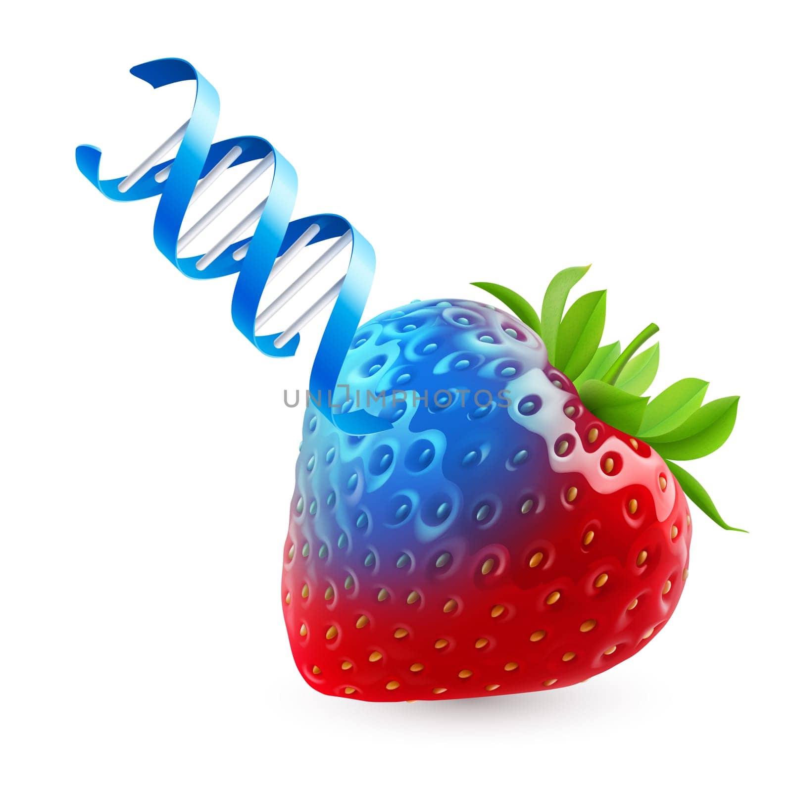 Fresh strawberry undergoing GMO rendered as DNA