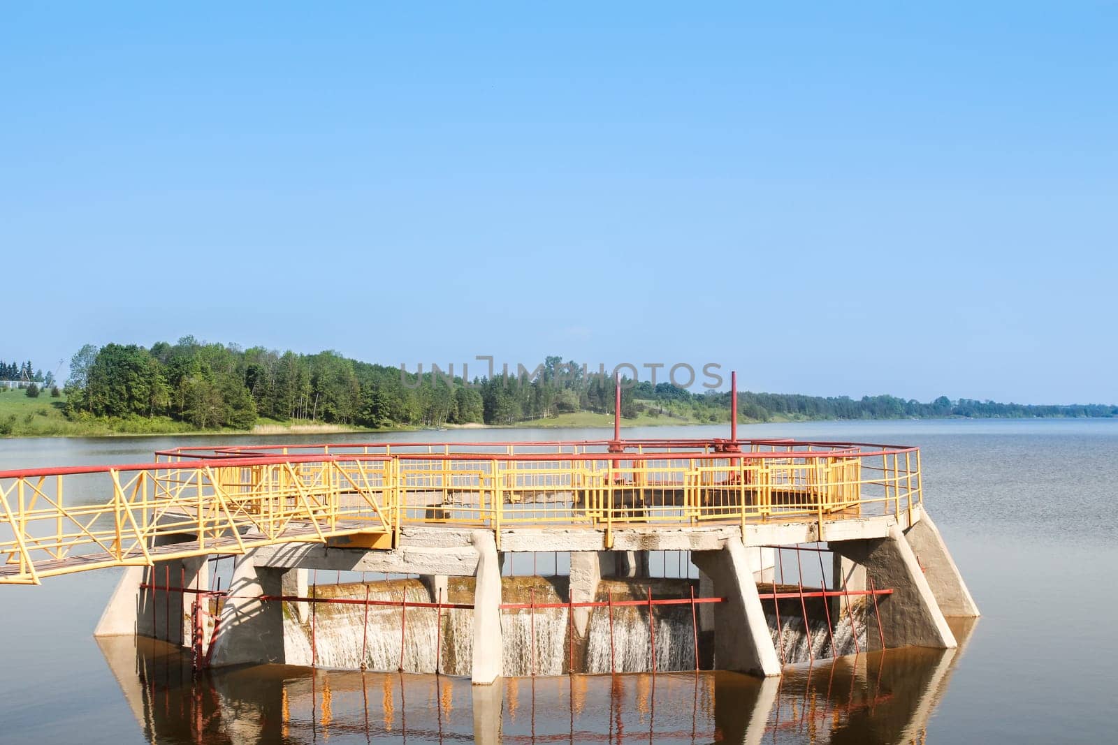 Water flowing to spillway on a small dam