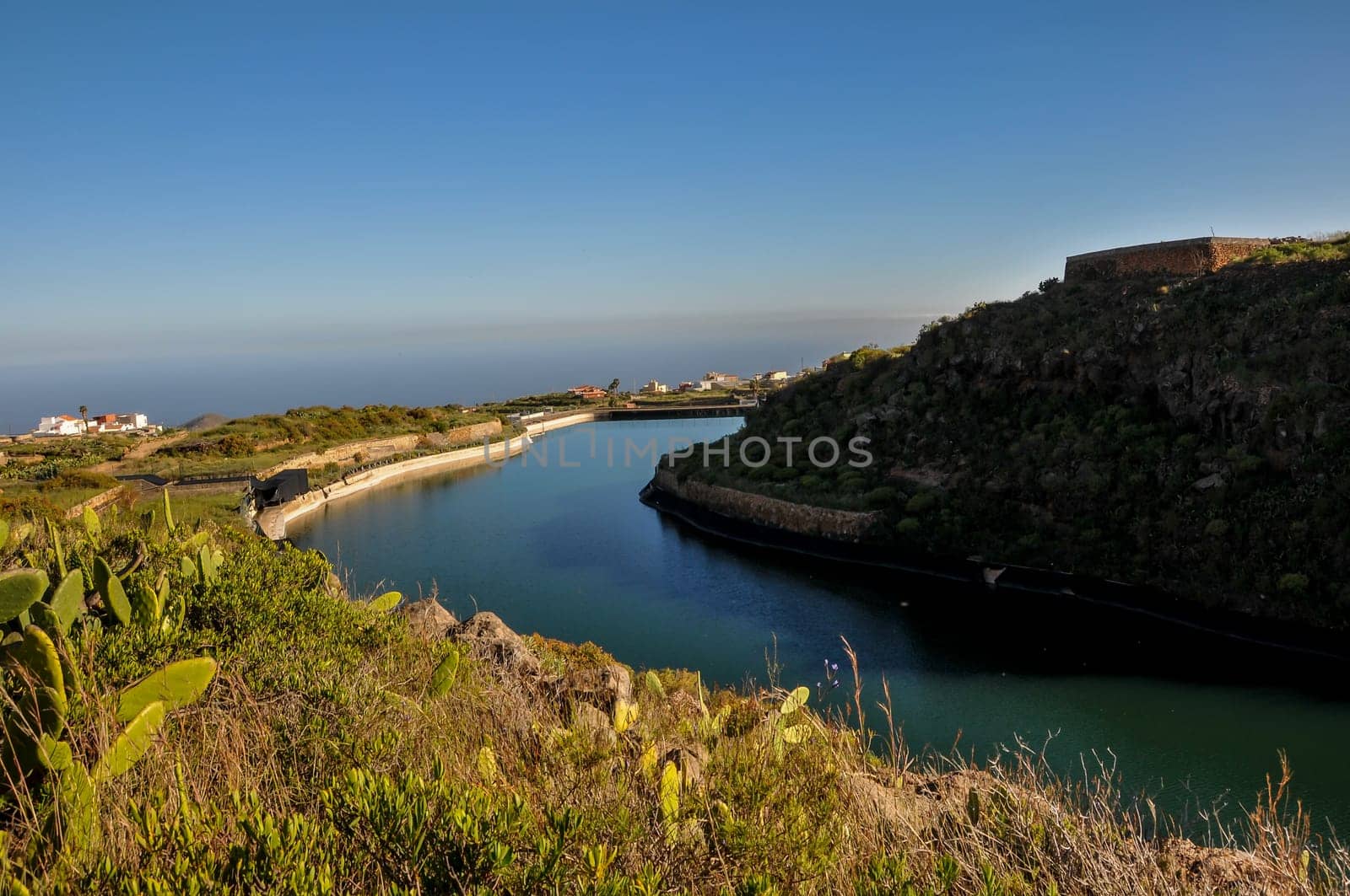 Lake and Dam on a Ravine in Tenerife Canary Islands Spain