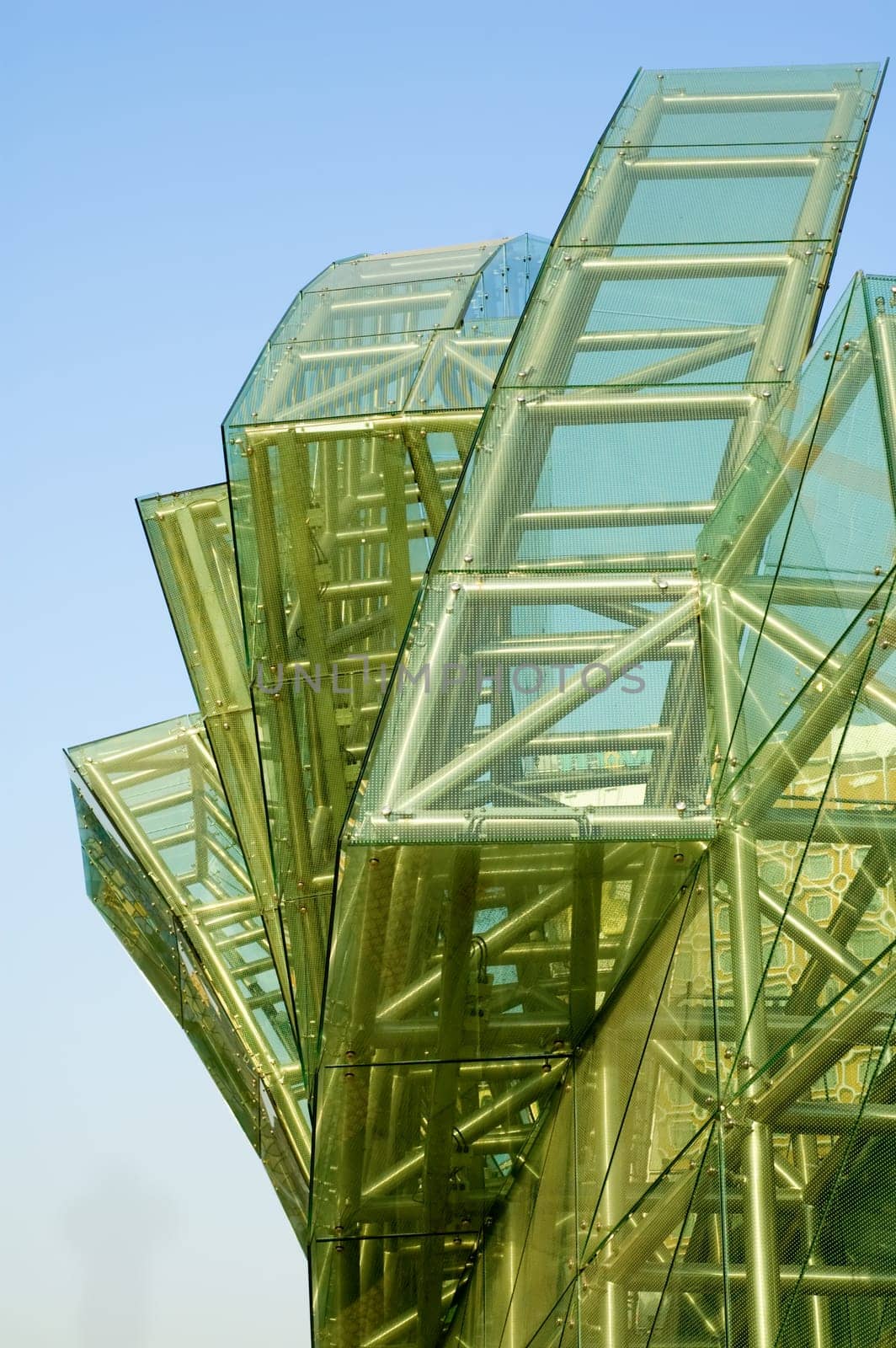 Abstract green glass of petals of lotus shaped architecture
