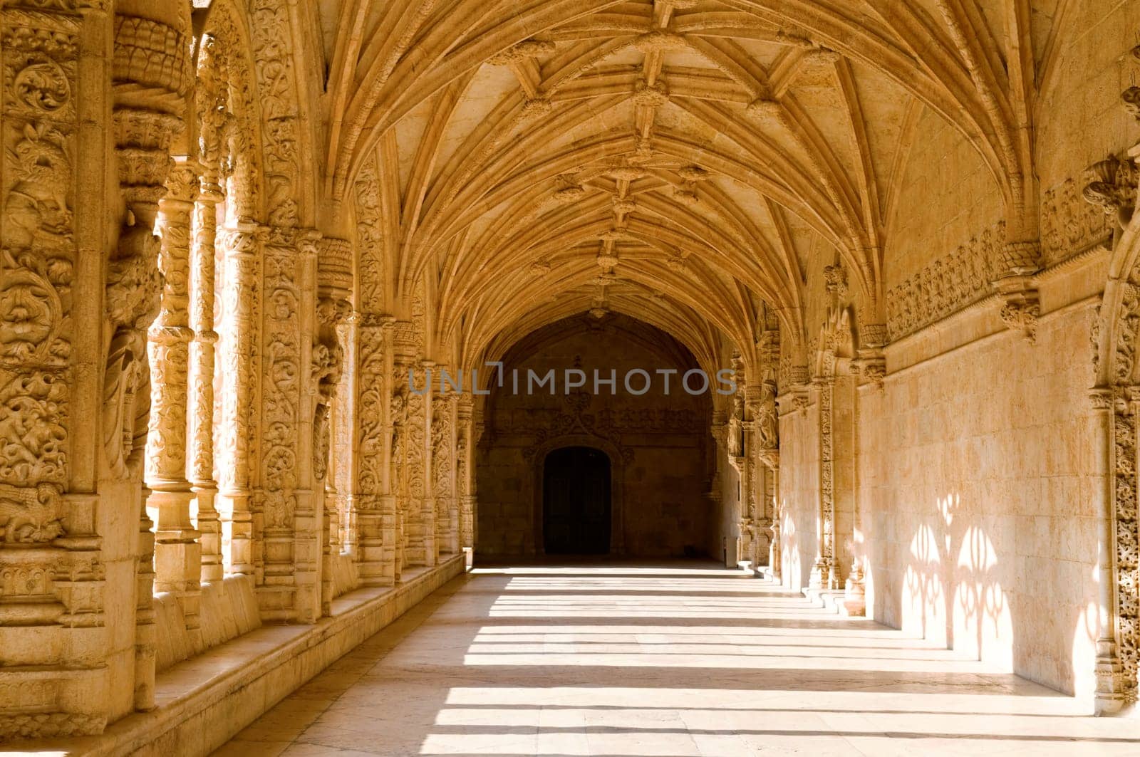 Interior corridor of the Mosteiro Dos Jeronimos, Lisbon, Portugal