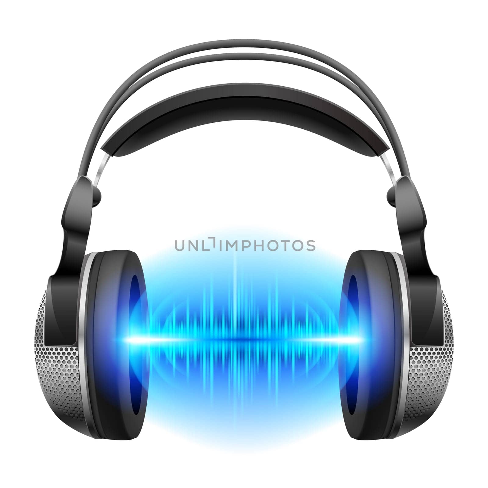 Headphones with blue sound waves. Illustration on white background