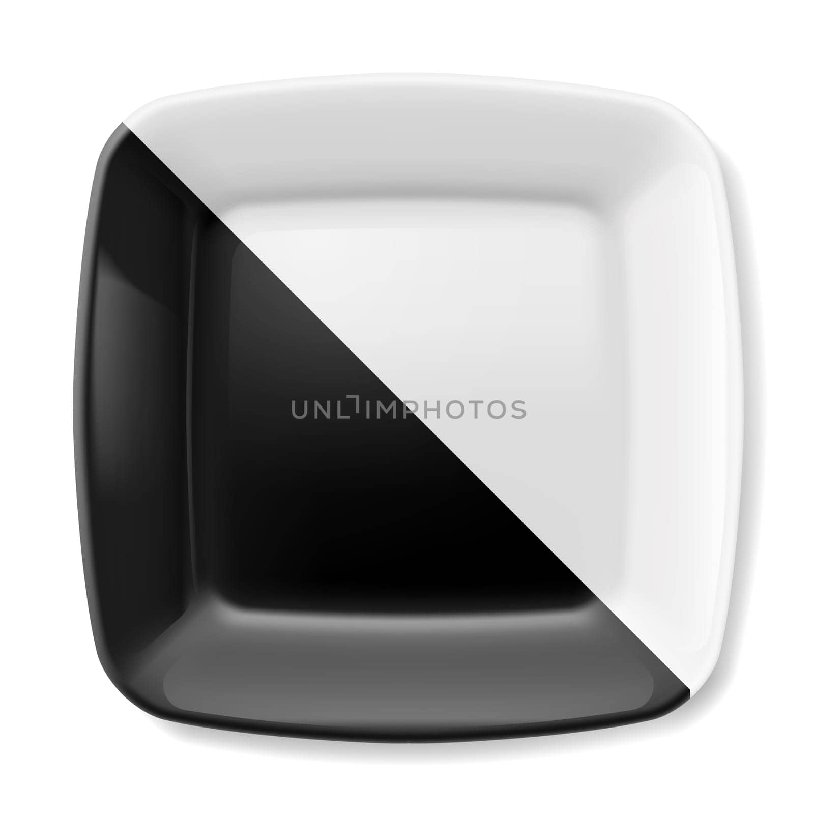 Empty black and white square plate with rounded corners