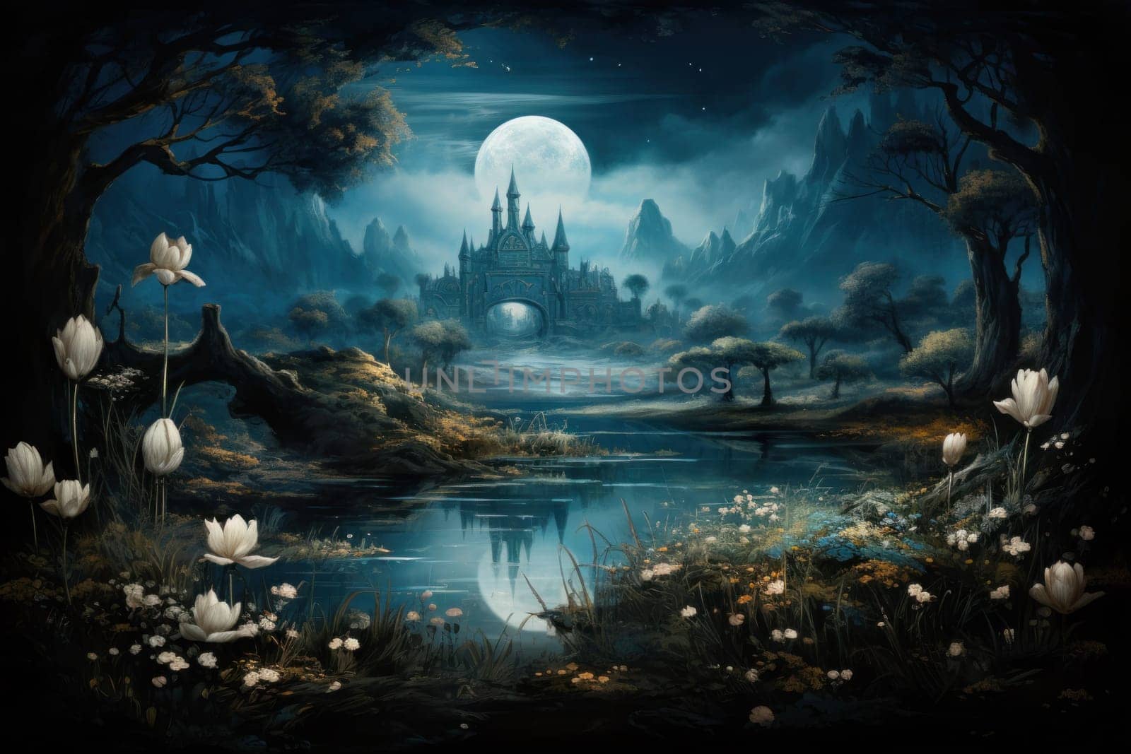 An enchanting portrayal of tranquil moonlit meadows, where dreams materialize and aspirations come to life.