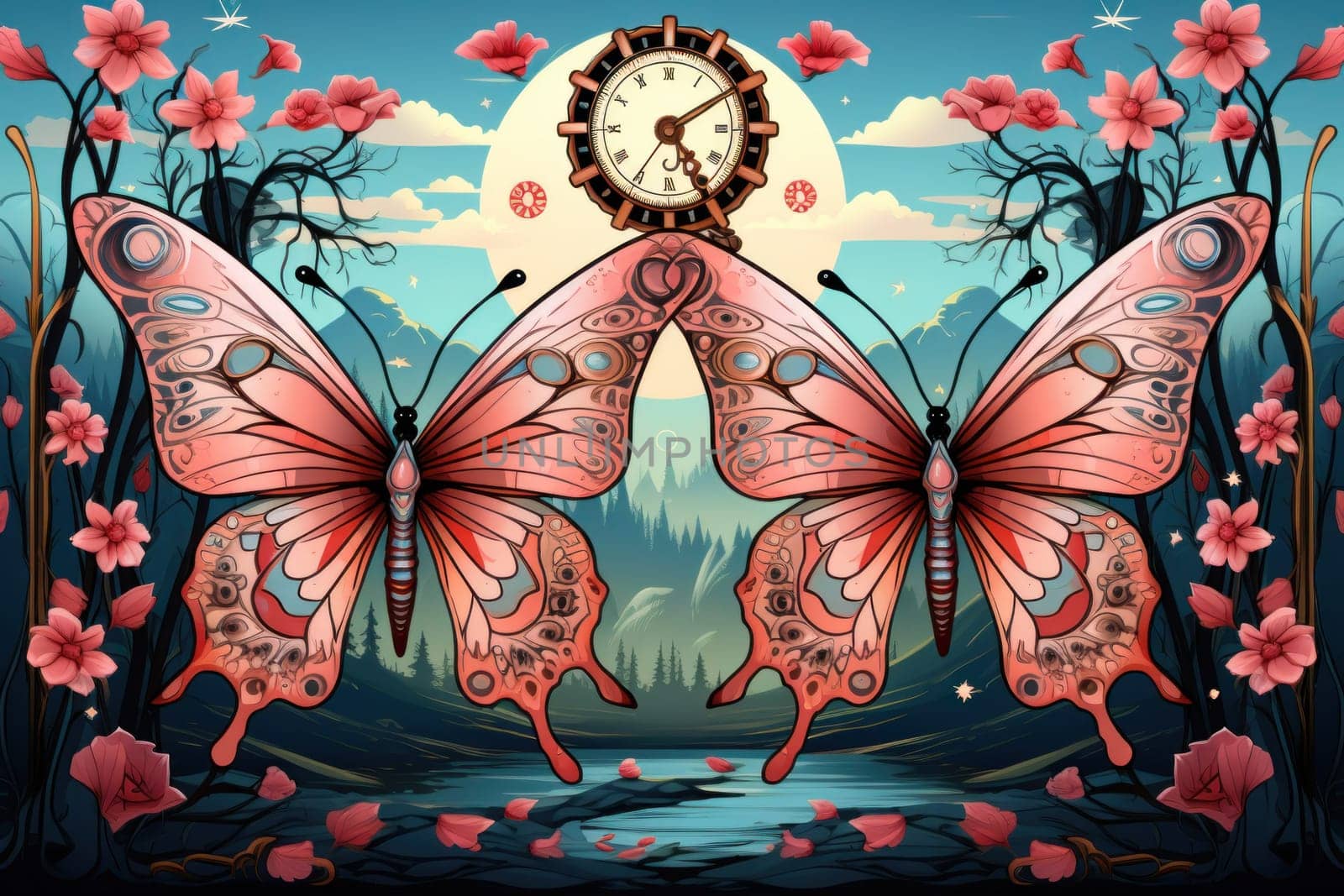 An enchanting portrayal of ethereal clockwork butterflies, fluttering gracefully with intricate precision, each adorned with intricate gears and delicate wings that shimmer with fantastical hues.