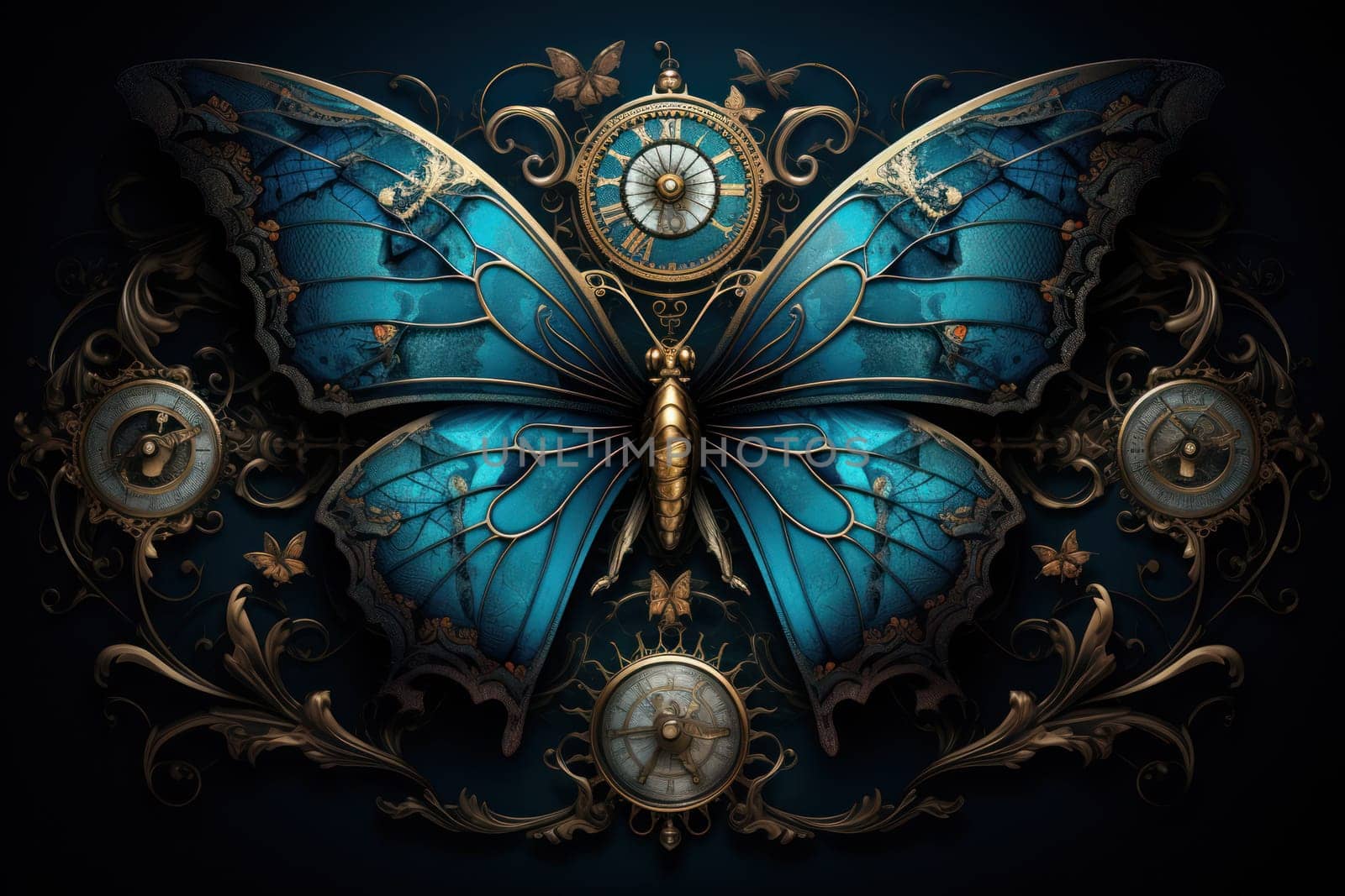An enchanting portrayal of ethereal clockwork butterflies, fluttering gracefully with intricate precision, each adorned with intricate gears and delicate wings that shimmer with fantastical hues.