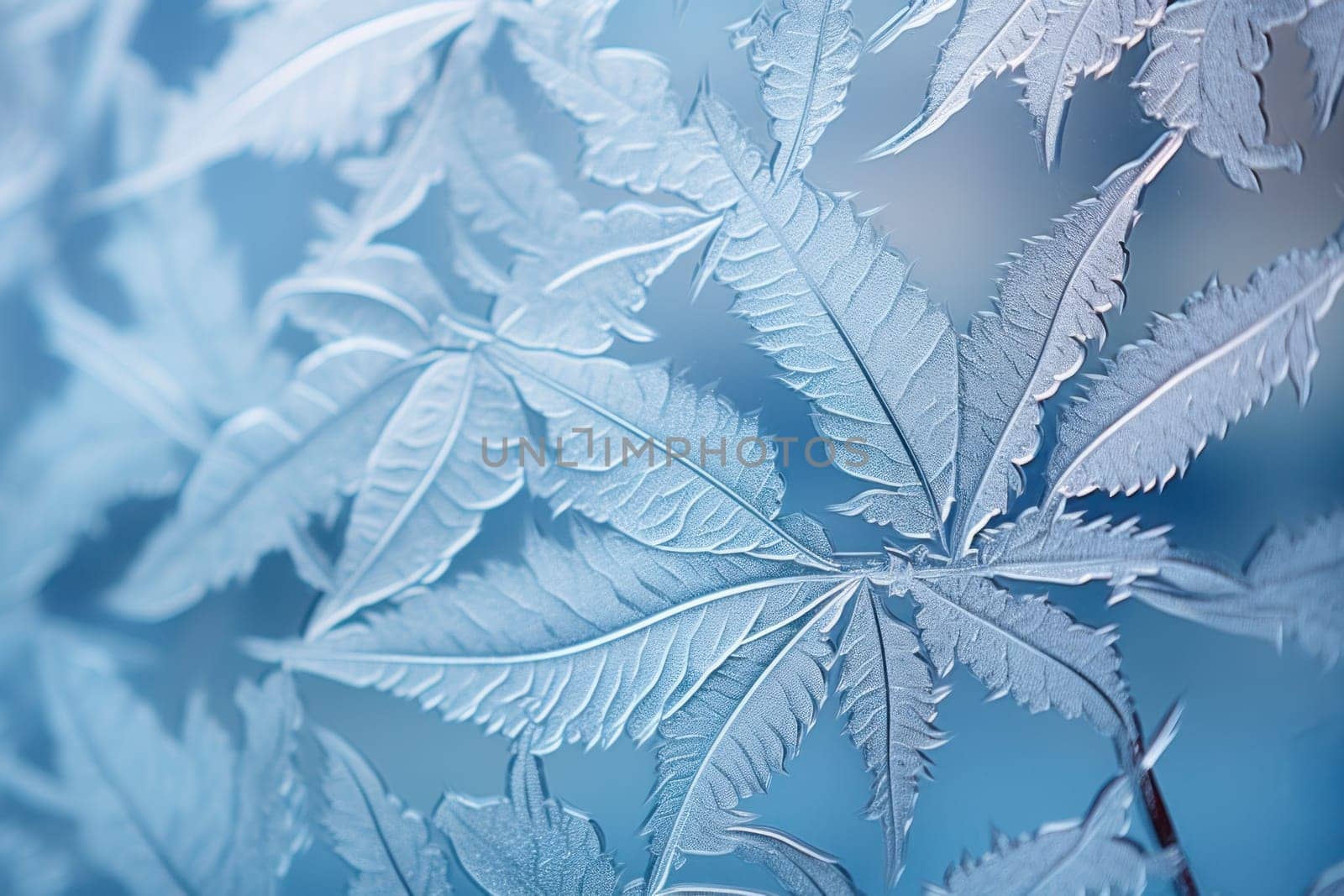 An exquisite display of artistry, capturing the intricate and mesmerizing patterns formed by frost on windows, leaves, and various surfaces through the lens of macro photography, resulting in striking and abstract visual compositions.