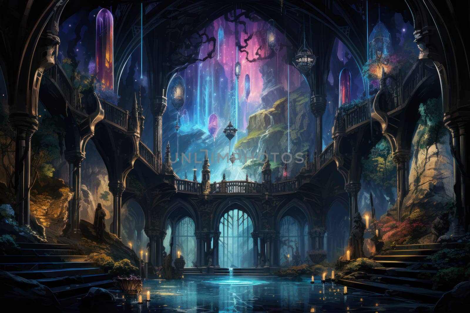 An awe-inspiring depiction of celestial libraries, ancient repositories of boundless universal wisdom.