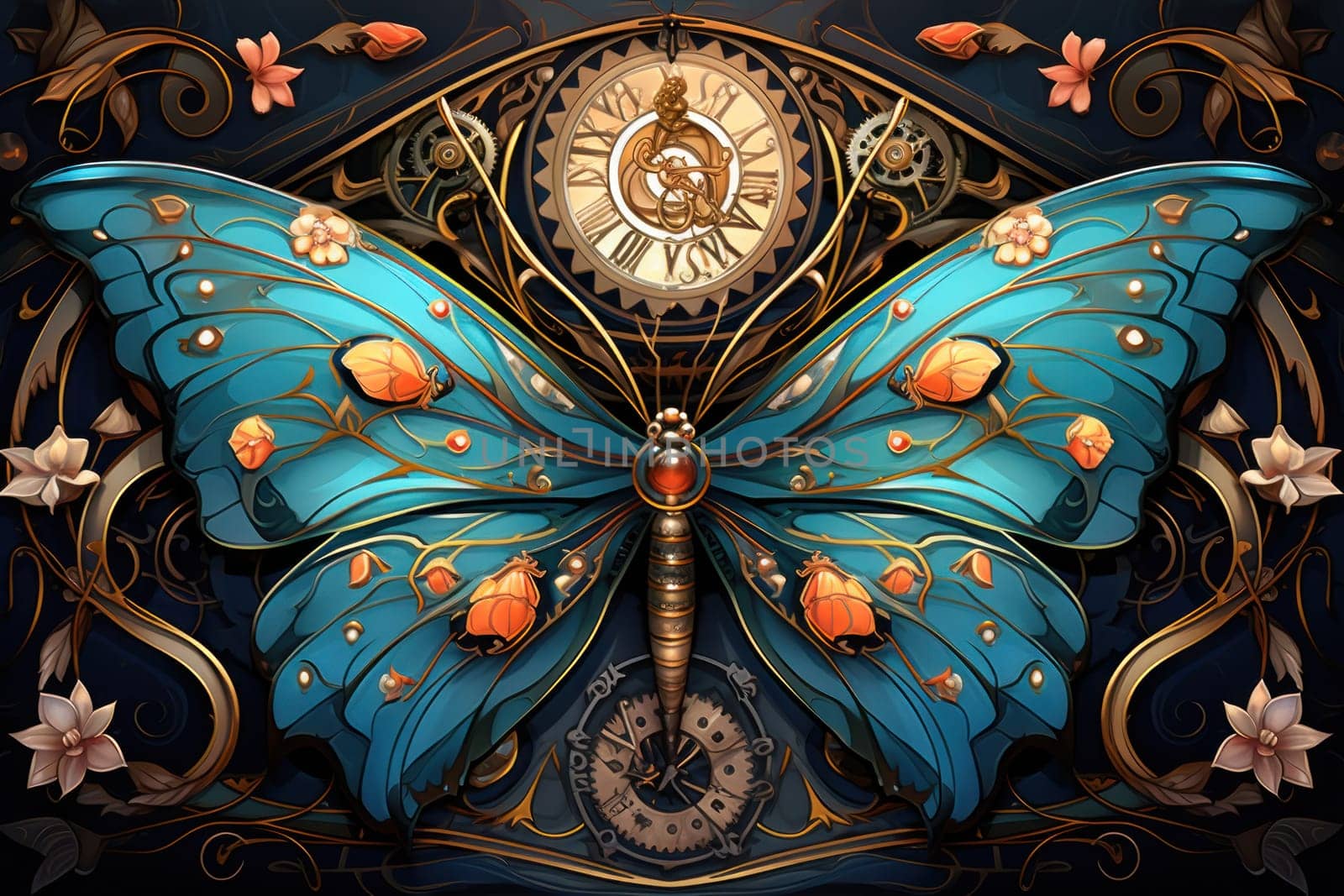 An enchanting portrayal of ethereal clockwork butterflies, fluttering gracefully with intricate precision, each adorned with intricate gears and delicate wings that shimmer with fantastical hues.