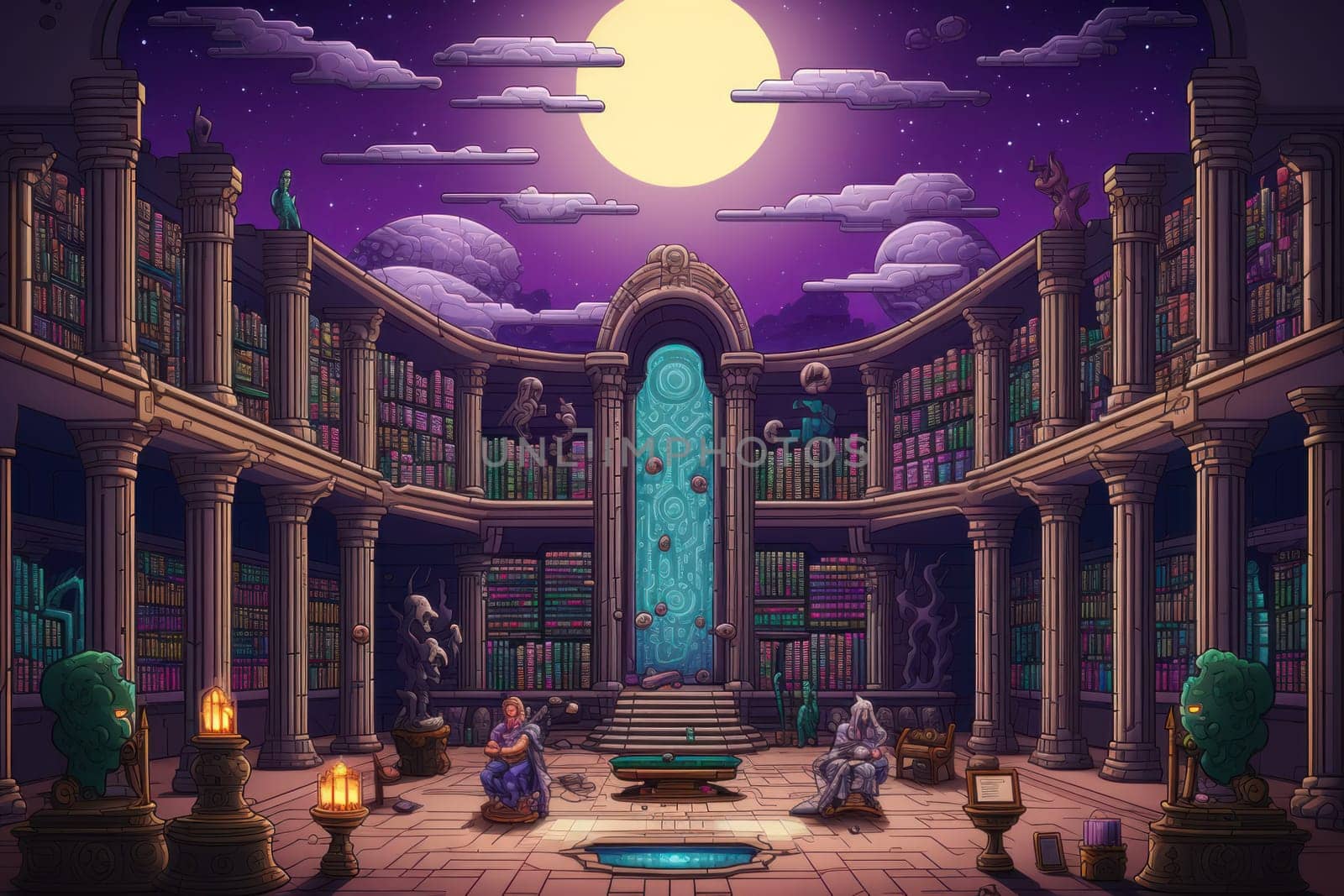 An awe-inspiring depiction of celestial libraries, ancient repositories of boundless universal wisdom.