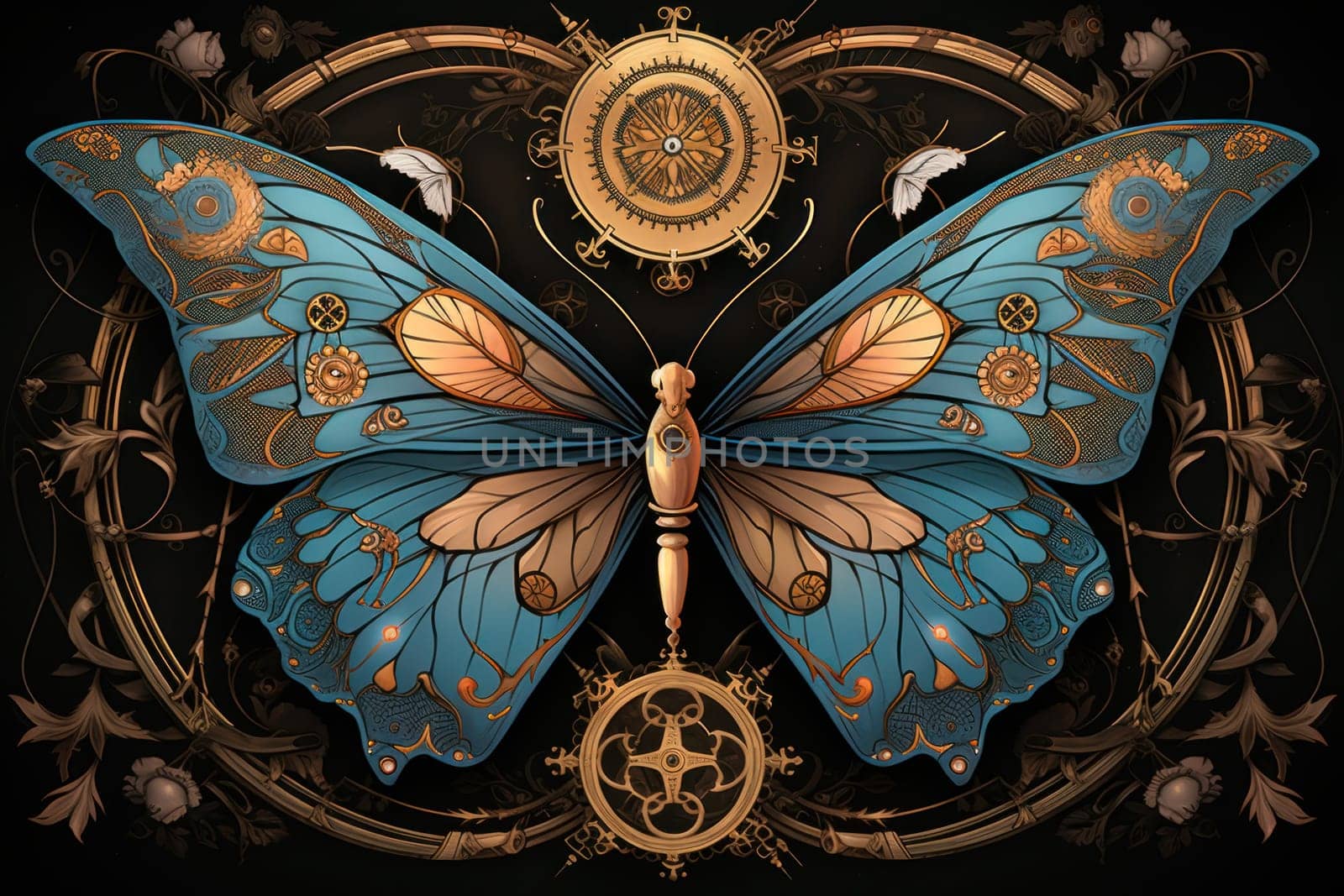 An enchanting portrayal of ethereal clockwork butterflies, fluttering gracefully with intricate precision, each adorned with intricate gears and delicate wings that shimmer with fantastical hues.