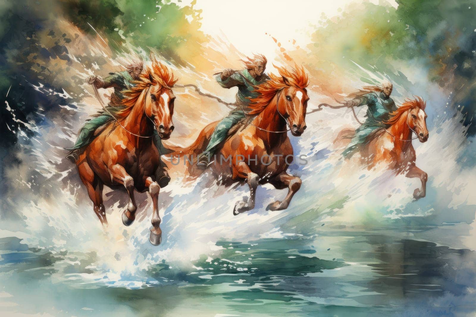 An awe-inspiring portrayal of fabled phoenix riders, gracefully soaring through the skies astride magnificent fiery avian creatures.